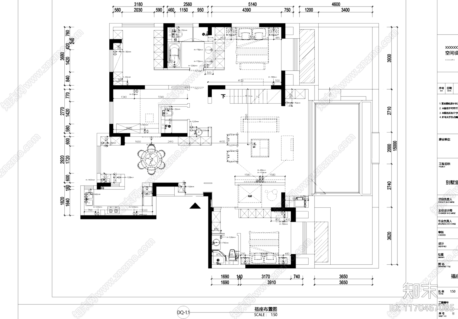 别墅首层室内家装施工图下载【ID:1170467085】