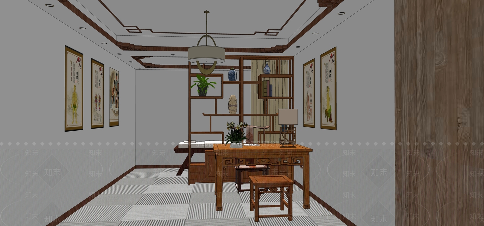 新中式原木医院SU模型下载【ID:1170470876】