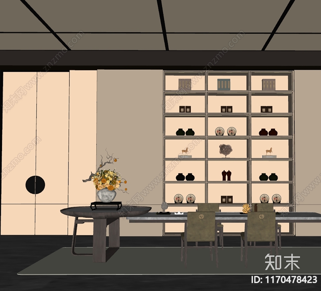 现代新中式售楼处SU模型下载【ID:1170478423】