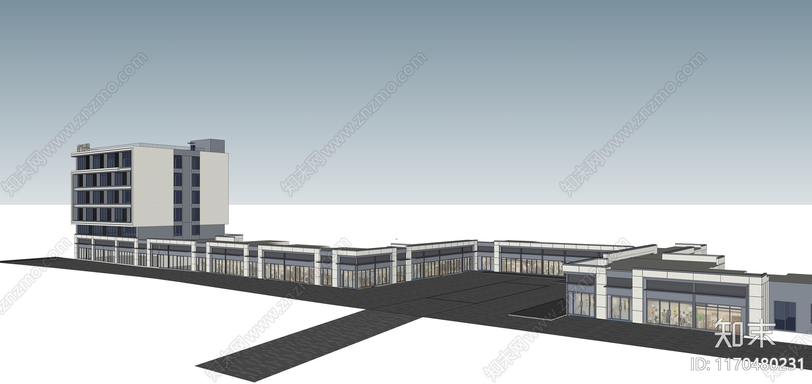 现代极简商业街SU模型下载【ID:1170480231】
