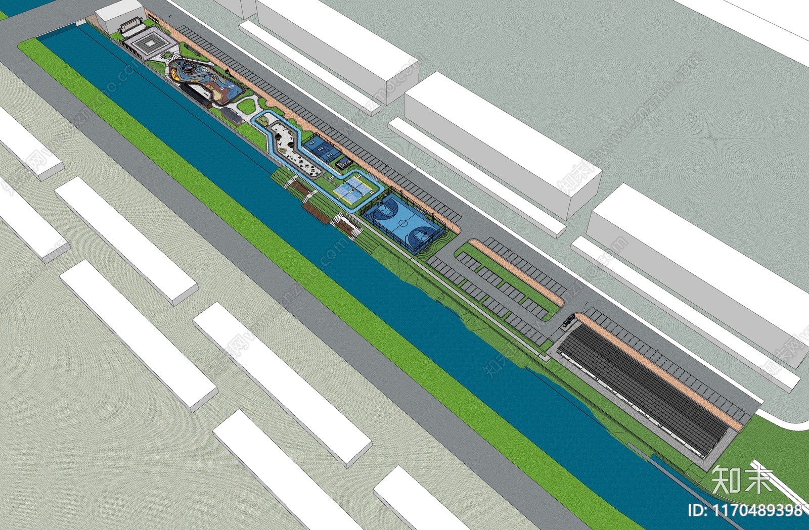 现代滨水景观SU模型下载【ID:1170489398】