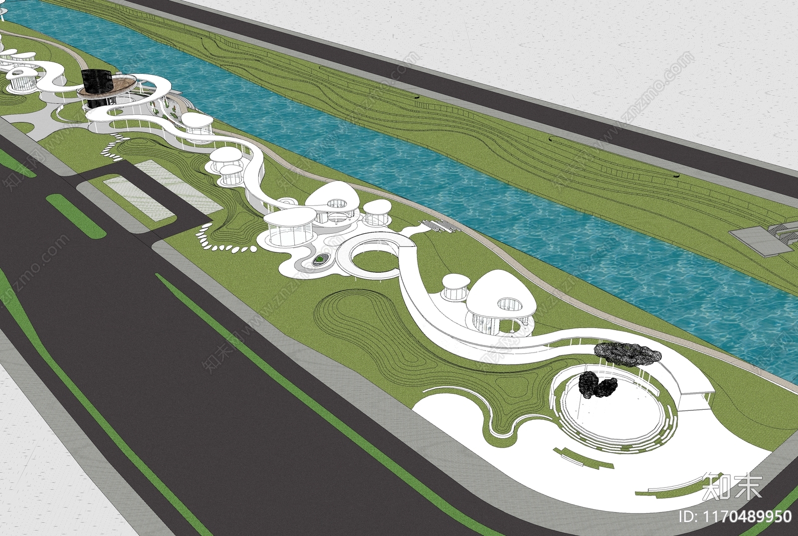 现代滨水景观SU模型下载【ID:1170489950】