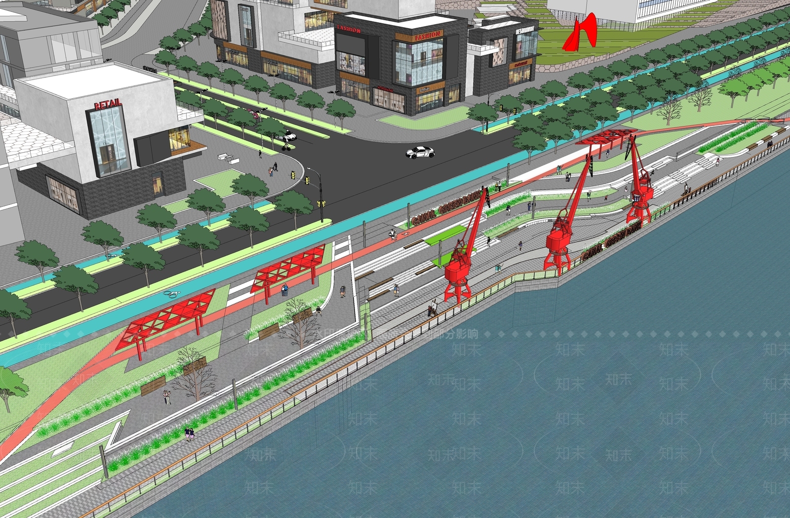 现代滨水景观SU模型下载【ID:1170490264】