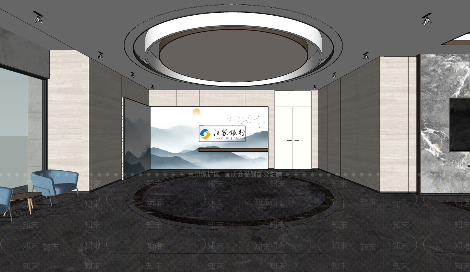 现代新中式办公大堂SU模型下载【ID:1170500297】