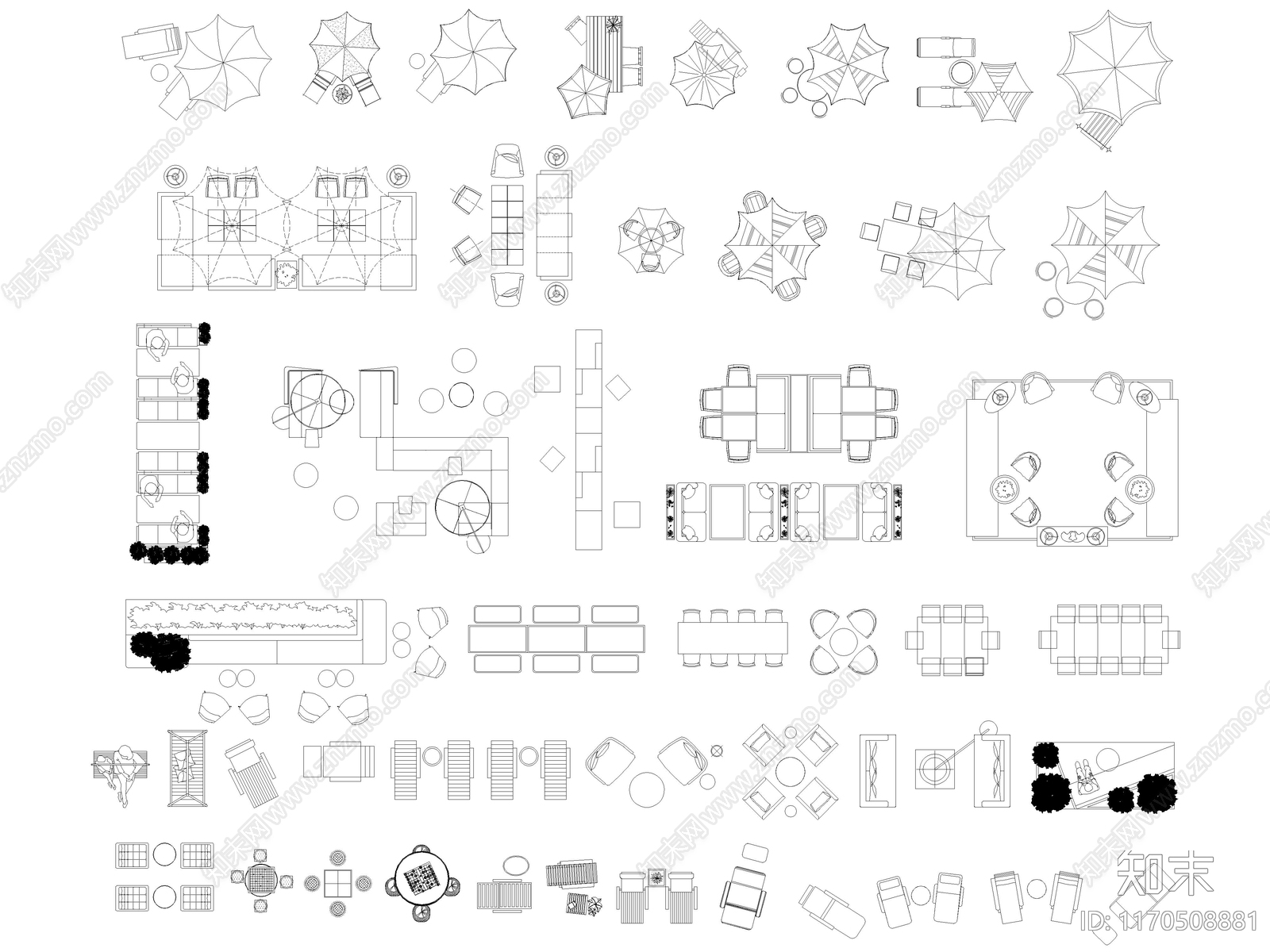 2024年最新庭院户外休闲桌椅座椅躺椅CAD图库施工图下载【ID:1170508881】