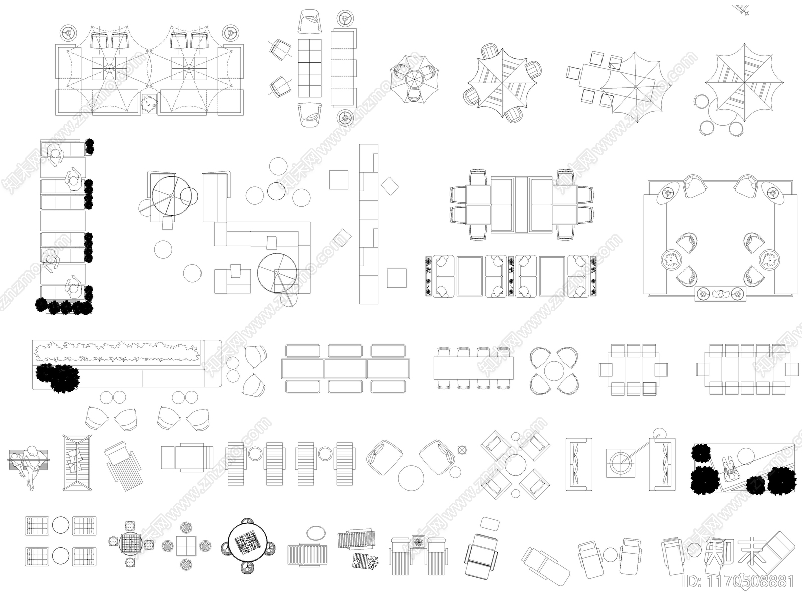 2024年最新庭院户外休闲桌椅座椅躺椅CAD图库施工图下载【ID:1170508881】