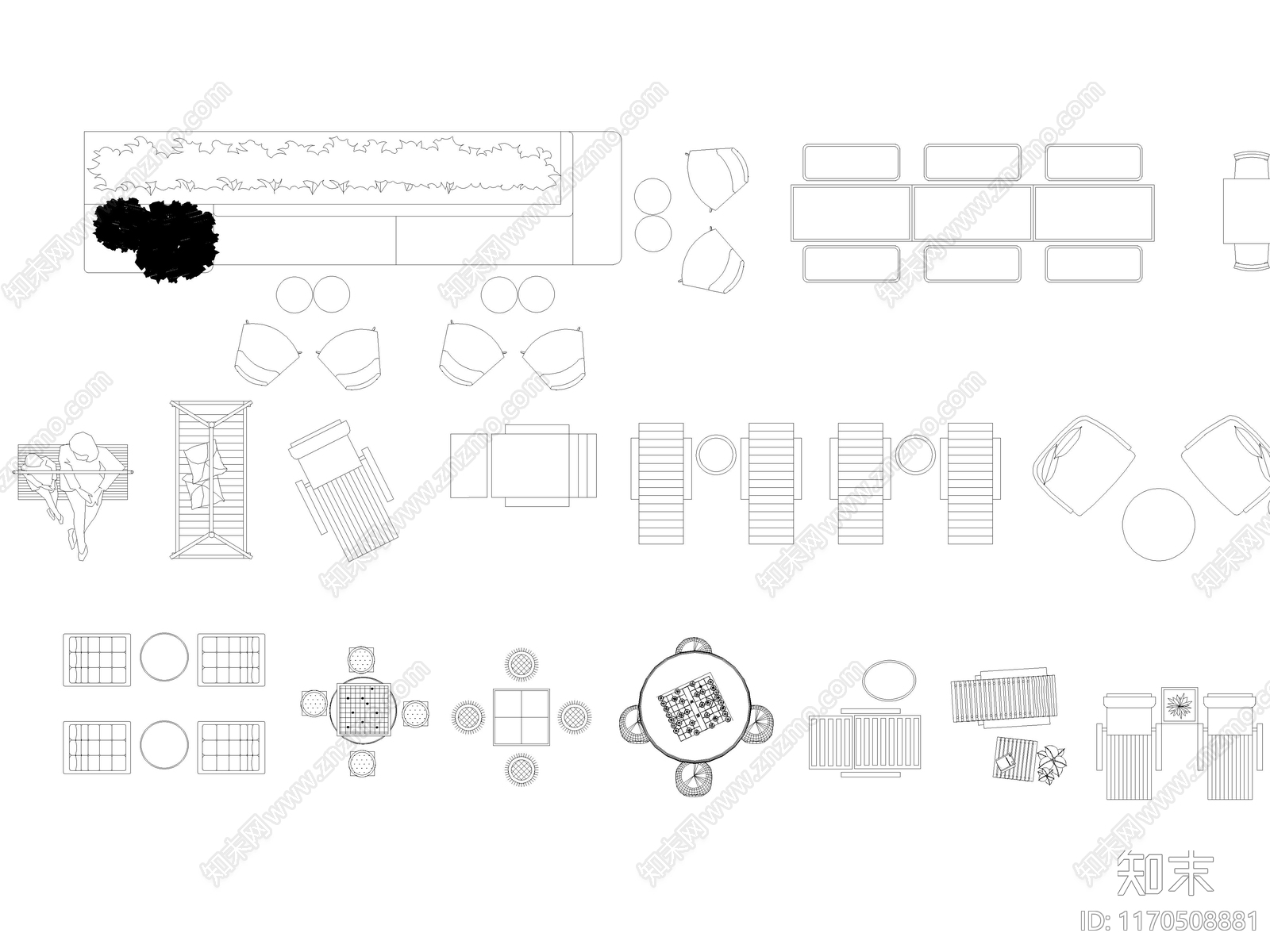 2024年最新庭院户外休闲桌椅座椅躺椅CAD图库施工图下载【ID:1170508881】