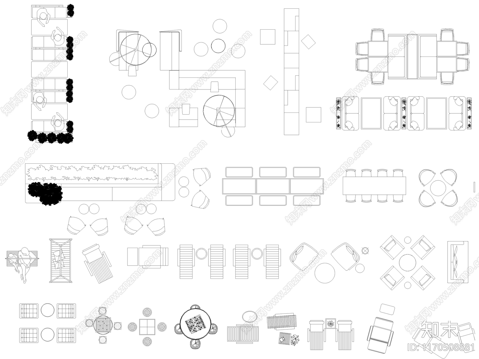 2024年最新庭院户外休闲桌椅座椅躺椅CAD图库施工图下载【ID:1170508881】