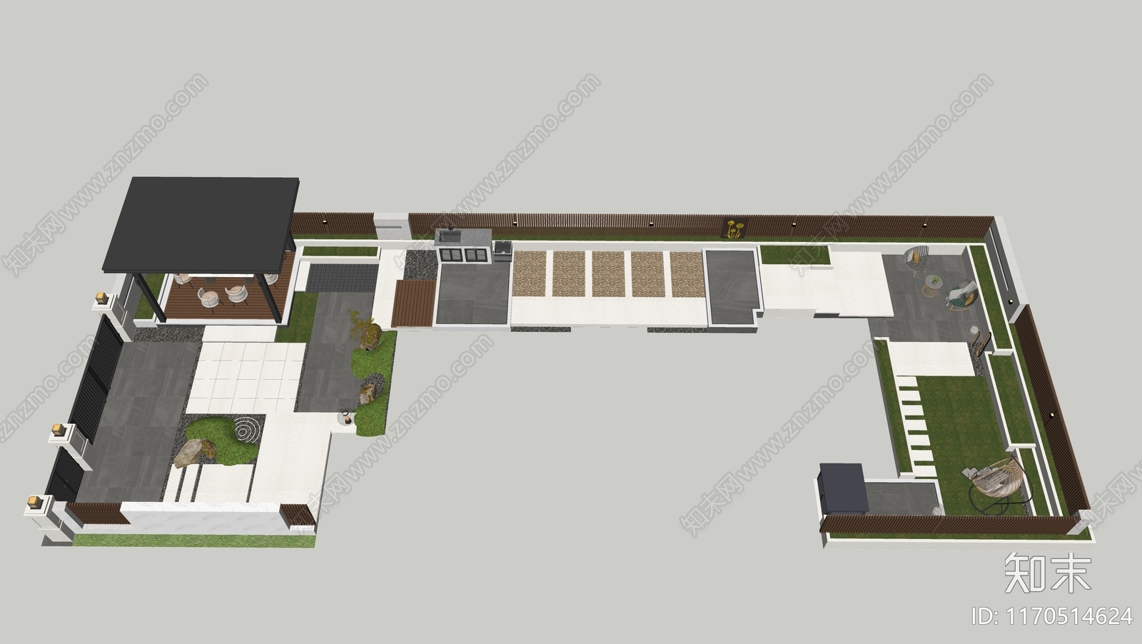 现代新中式别墅庭院SU模型下载【ID:1170514624】