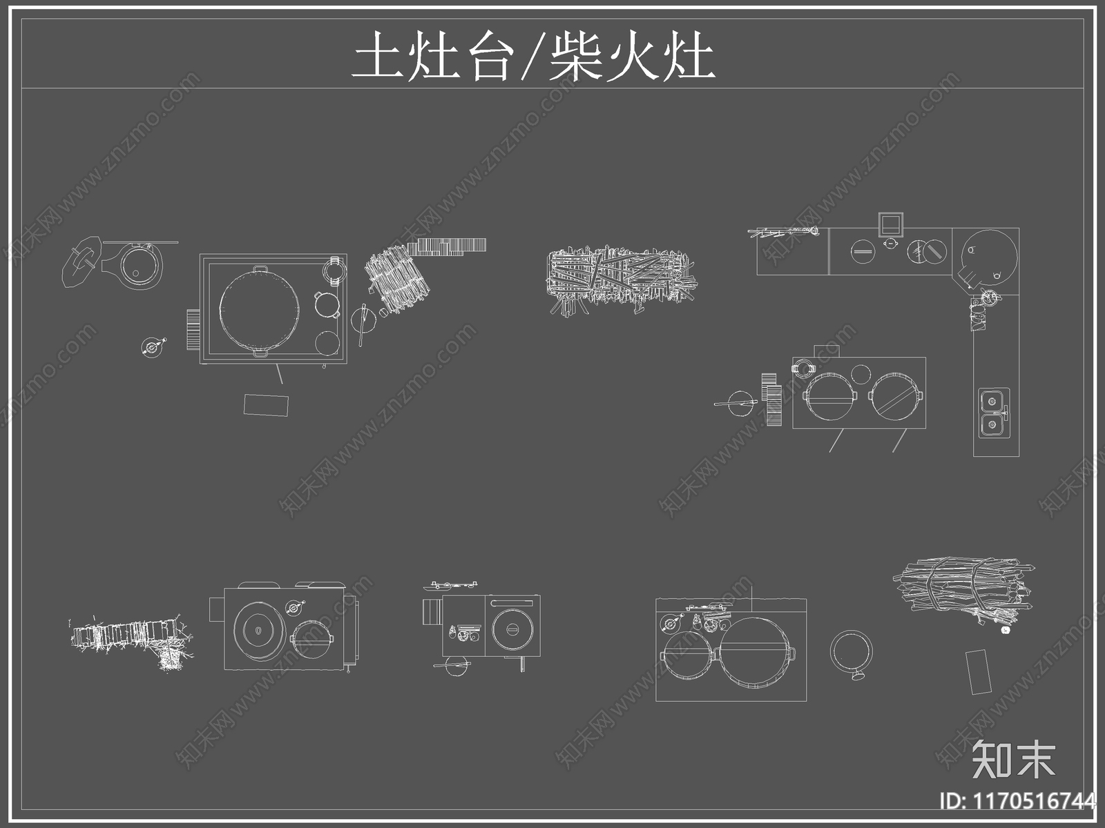 中式厨房设施cad施工图下载【ID:1170516744】