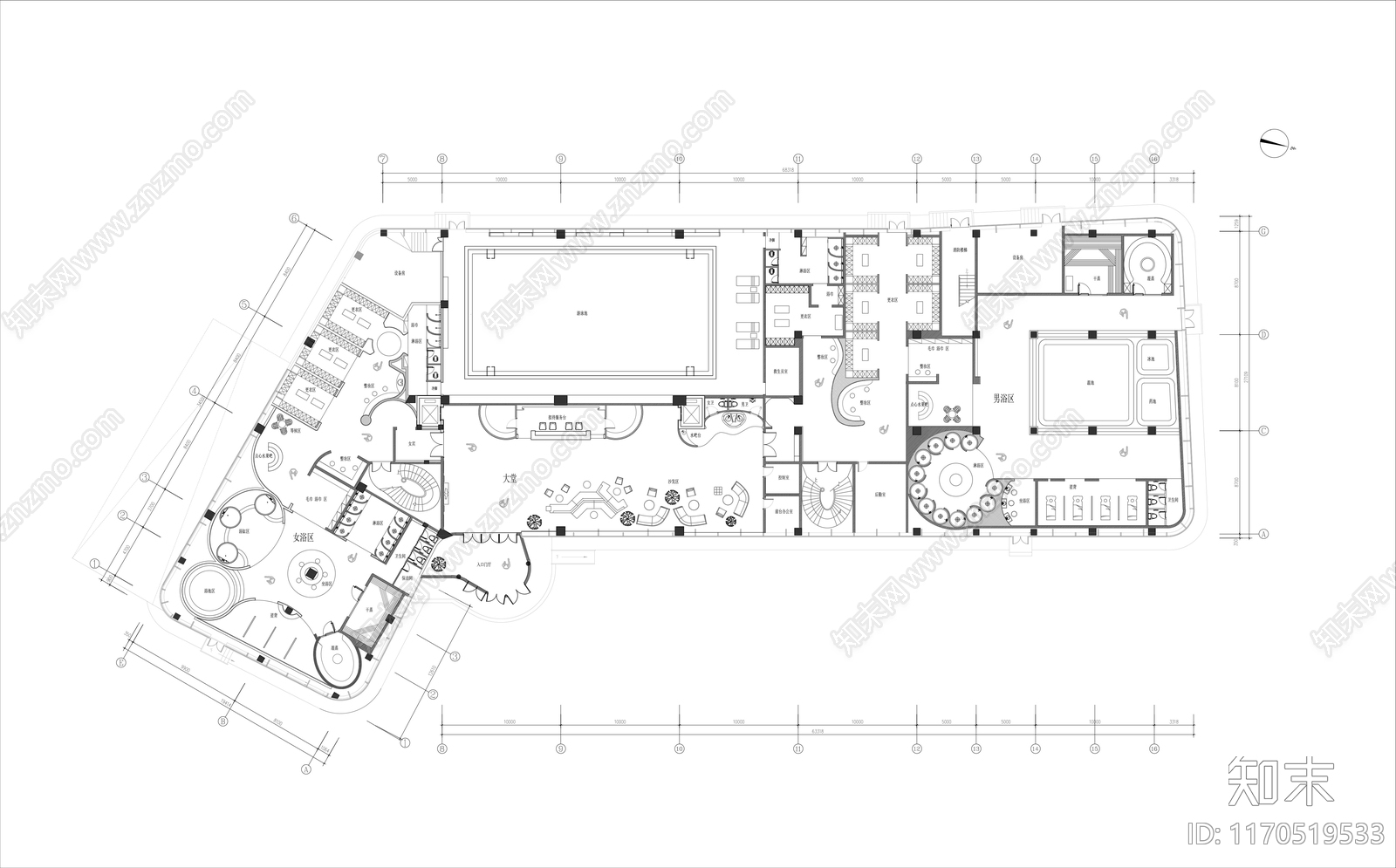 新中式洗浴中心施工图下载【ID:1170519533】