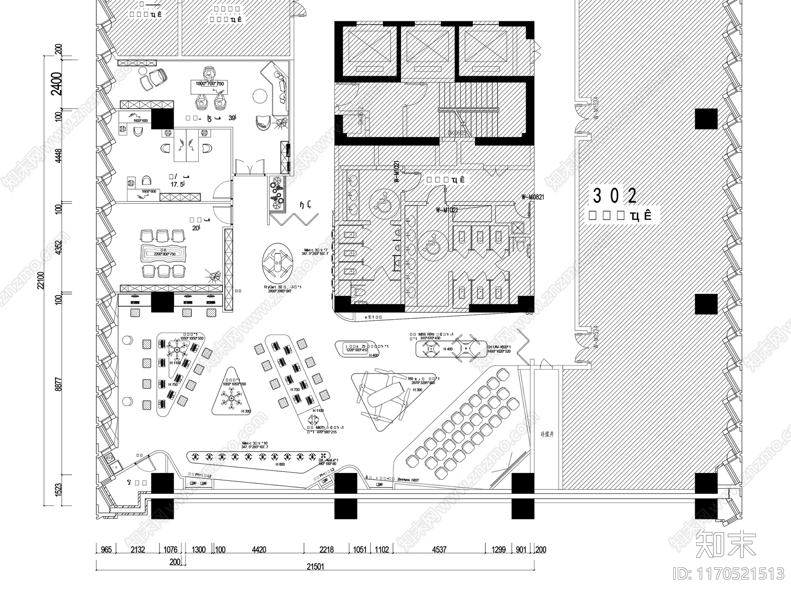 现代整体办公空间cad施工图下载【ID:1170521513】