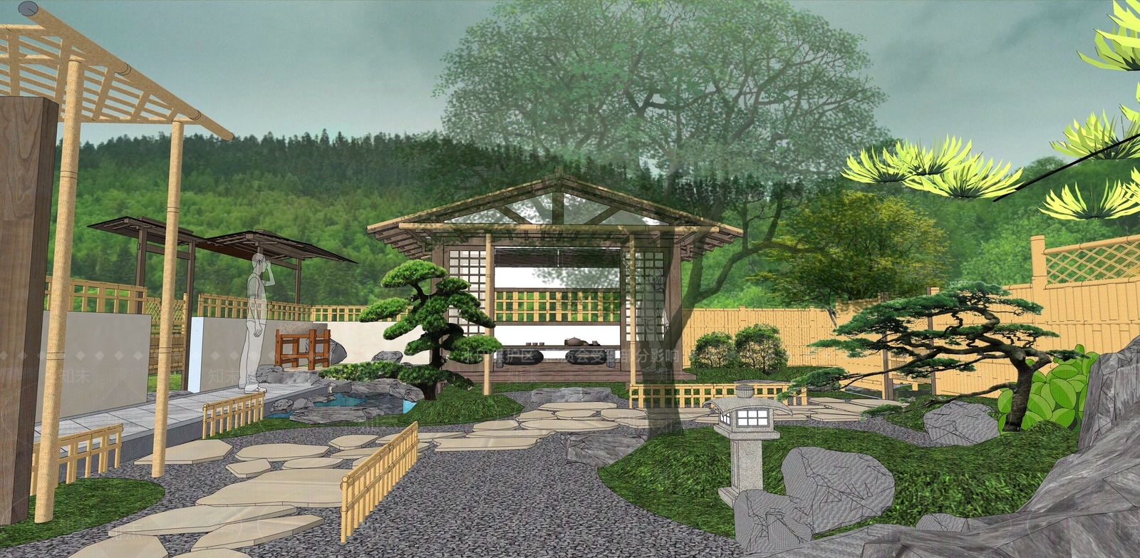 日式乡村庭院SU模型下载【ID:1170526078】