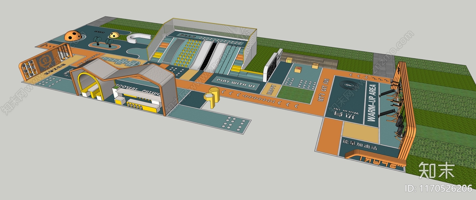 现代新中式儿童游乐区SU模型下载【ID:1170526206】