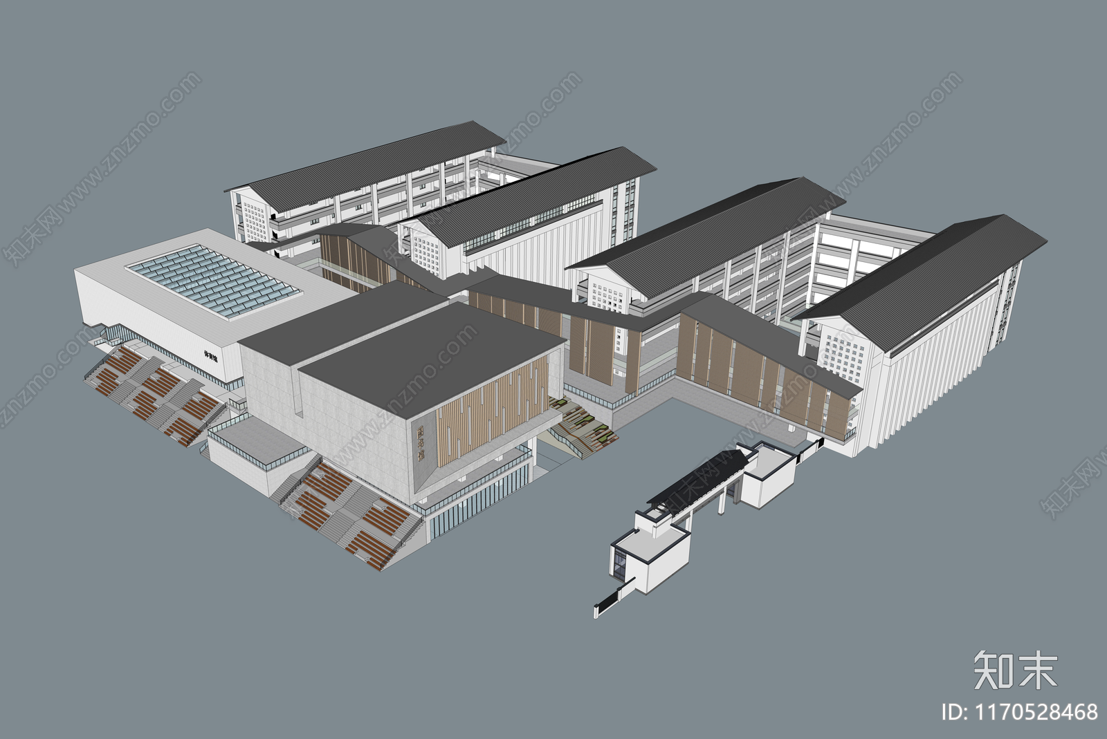 现代新中式学校建筑SU模型下载【ID:1170528468】