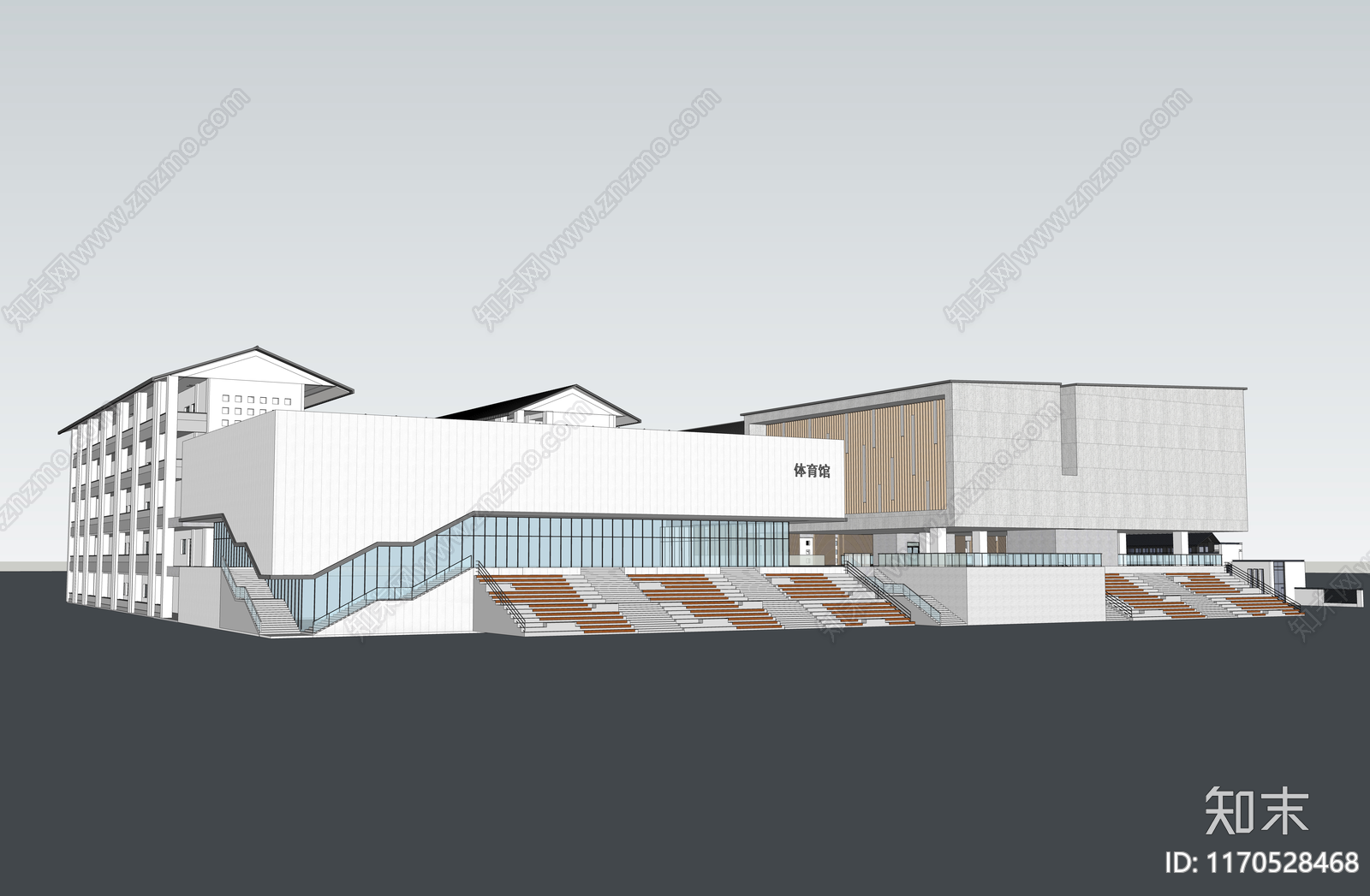 现代新中式学校建筑SU模型下载【ID:1170528468】