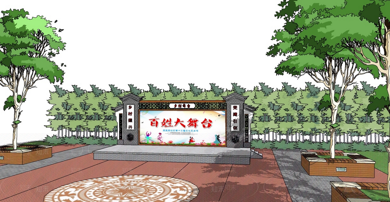 新中式舞台SU模型下载【ID:1170528338】