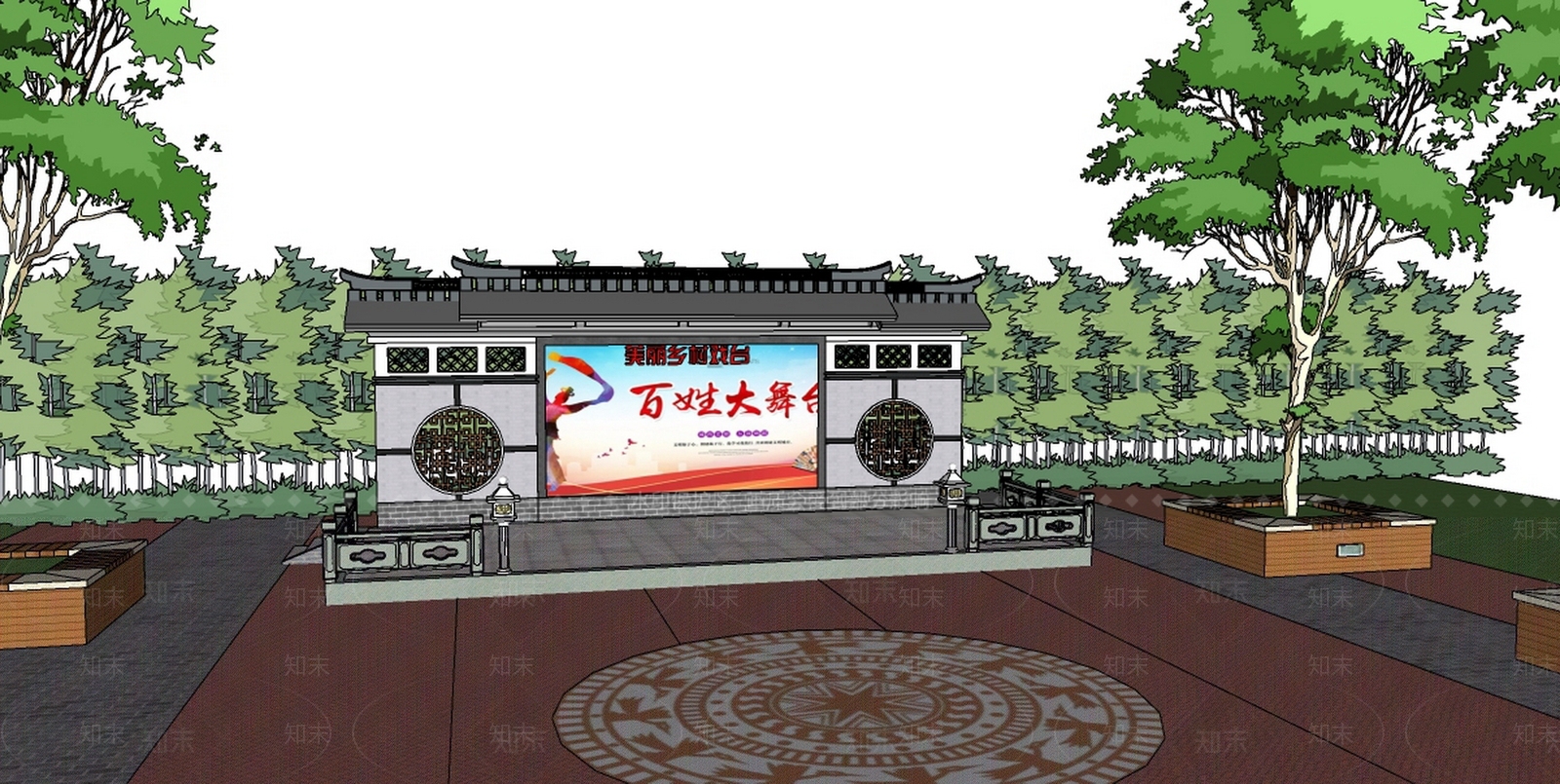 新中式舞台SU模型下载【ID:1170528466】