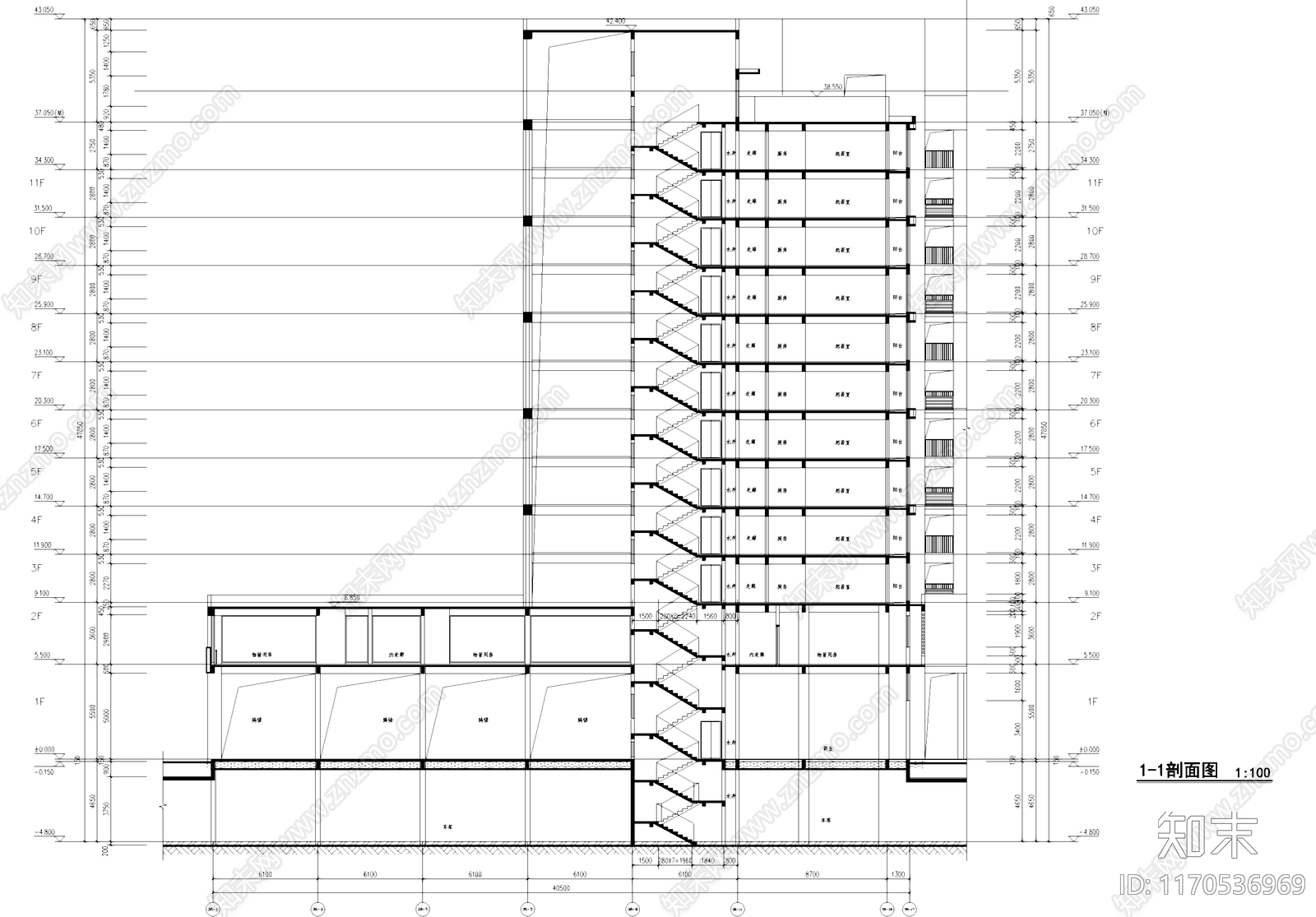 现代住宅楼建筑cad施工图下载【ID:1170536969】