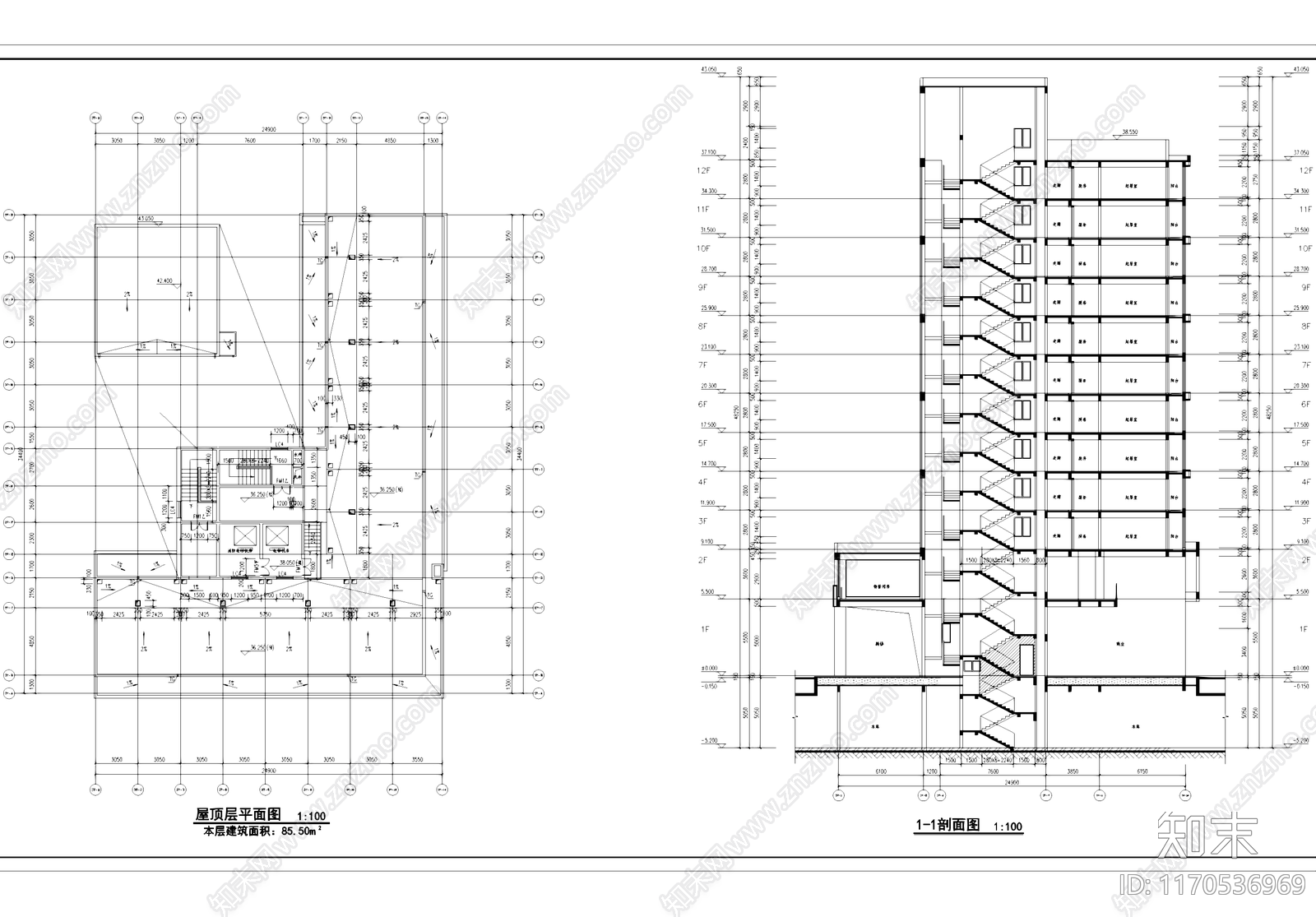 现代住宅楼建筑cad施工图下载【ID:1170536969】