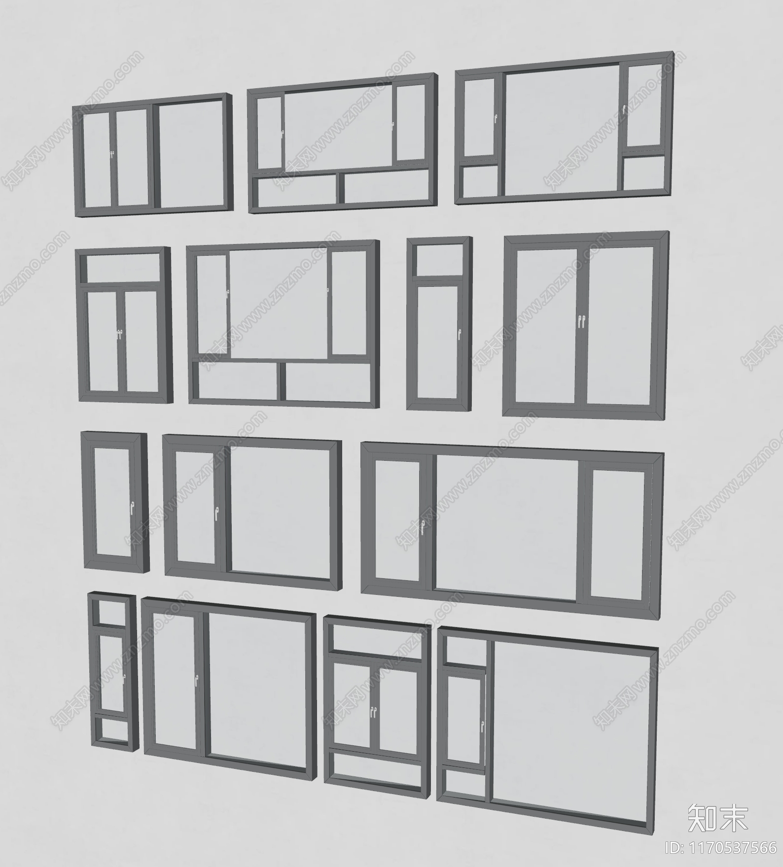 现代简约窗户组合SU模型下载【ID:1170537566】
