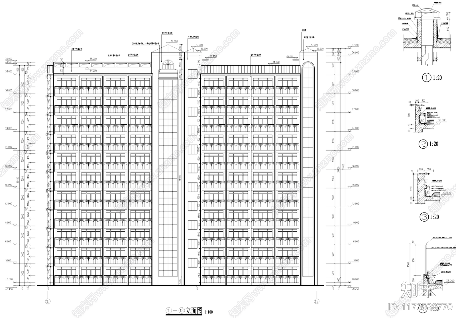 现代住宅楼建筑cad施工图下载【ID:1170538770】