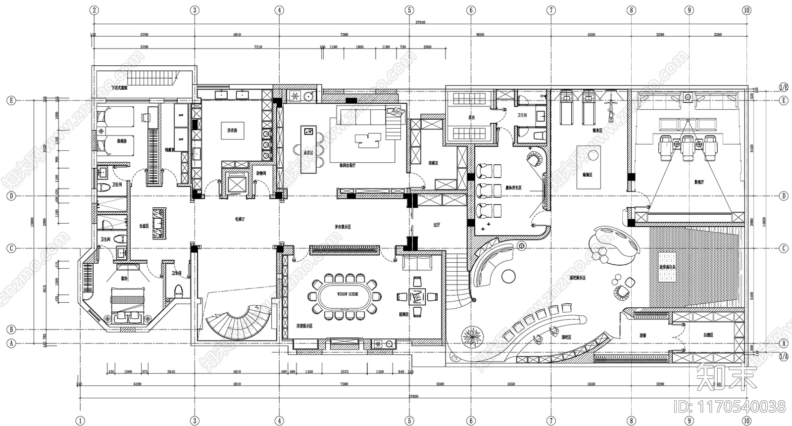 法式整体家装空间cad施工图下载【ID:1170540038】