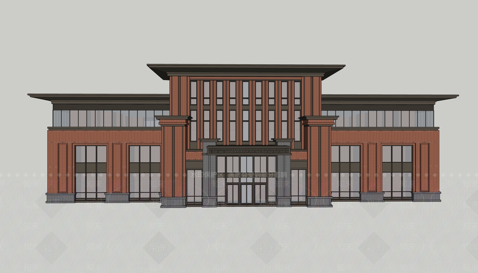 新中式工业售楼处建筑SU模型下载【ID:1170540788】