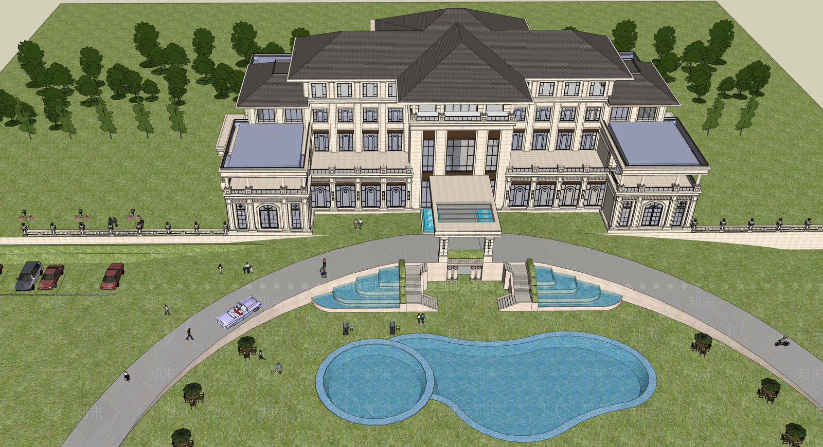 新中式酒店建筑SU模型下载【ID:1170540815】