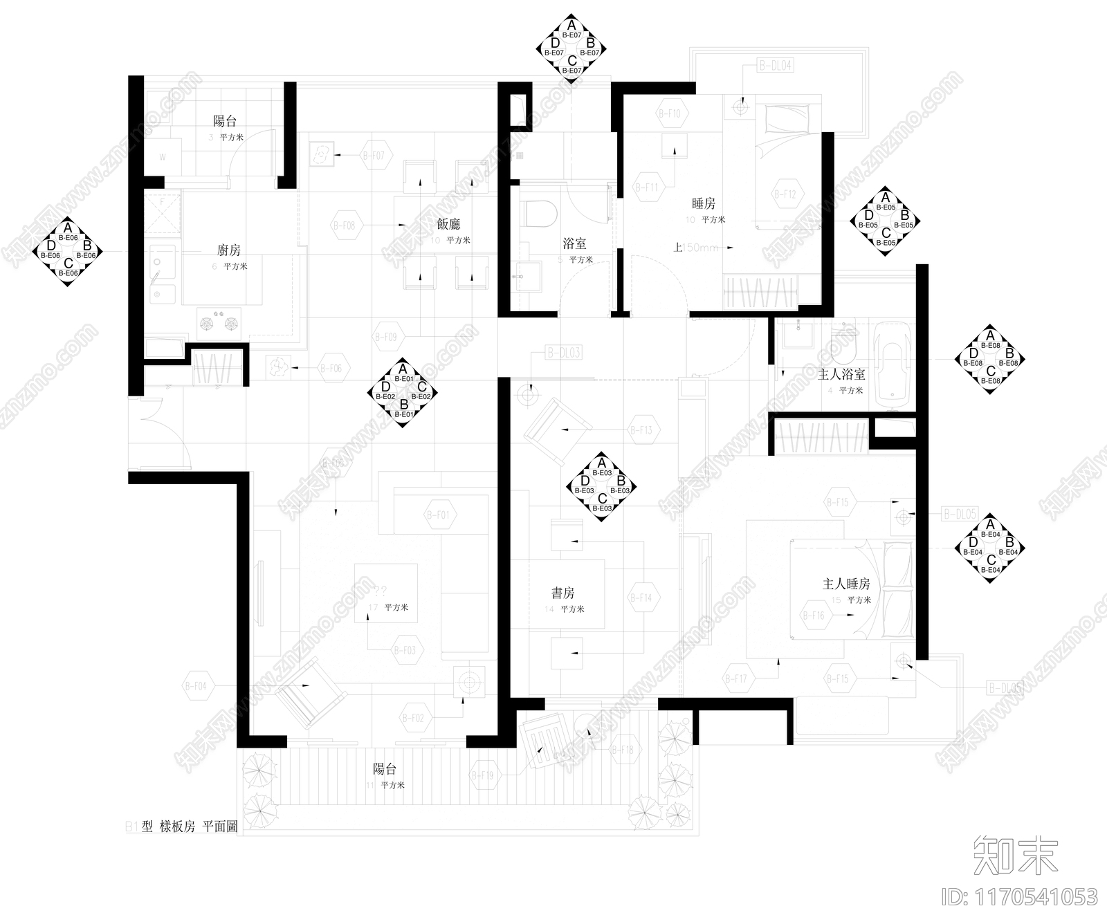 整体家装空间cad施工图下载【ID:1170541053】