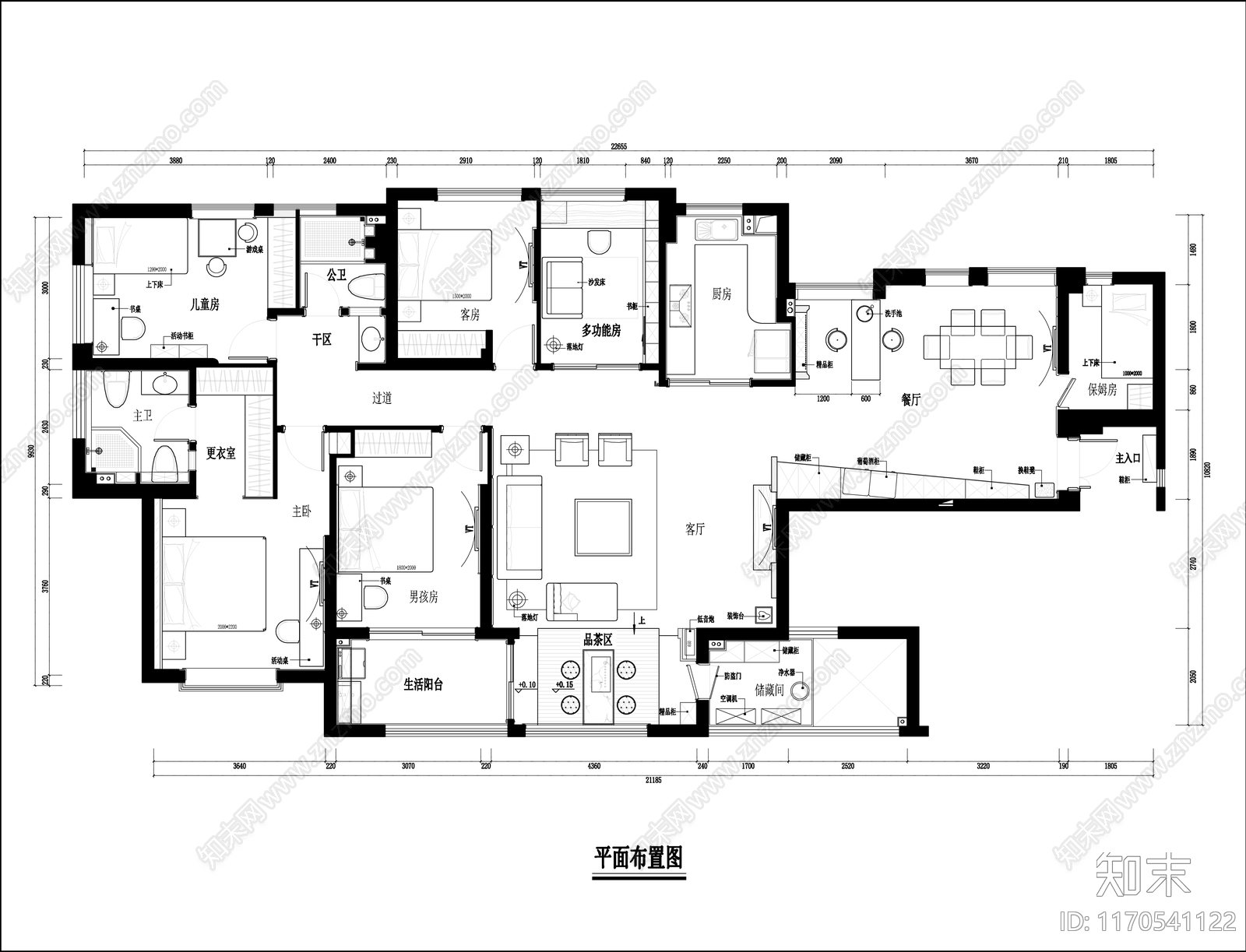 整体家装空间cad施工图下载【ID:1170541122】