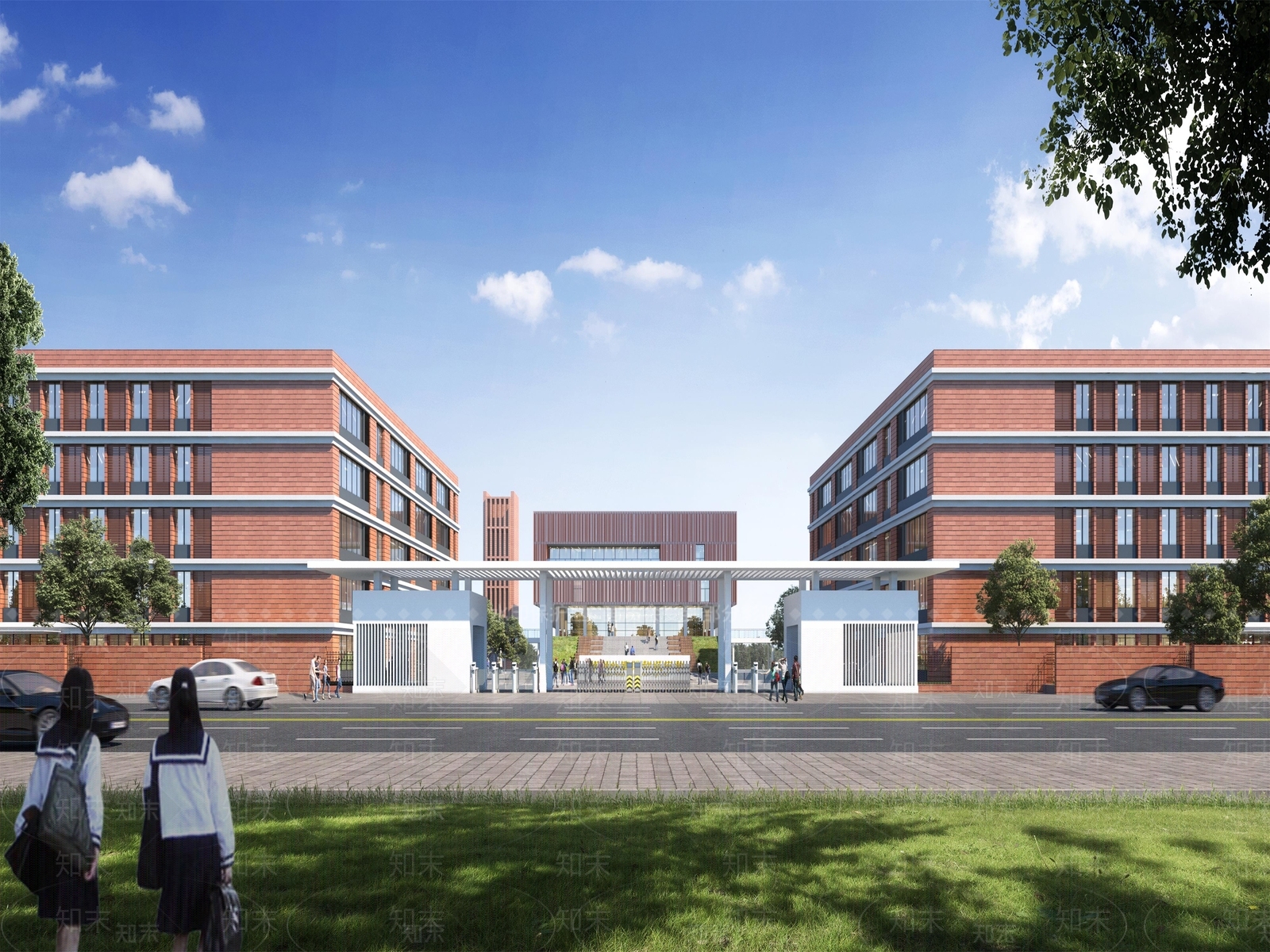现代新中式学校建筑SU模型下载【ID:1170543444】