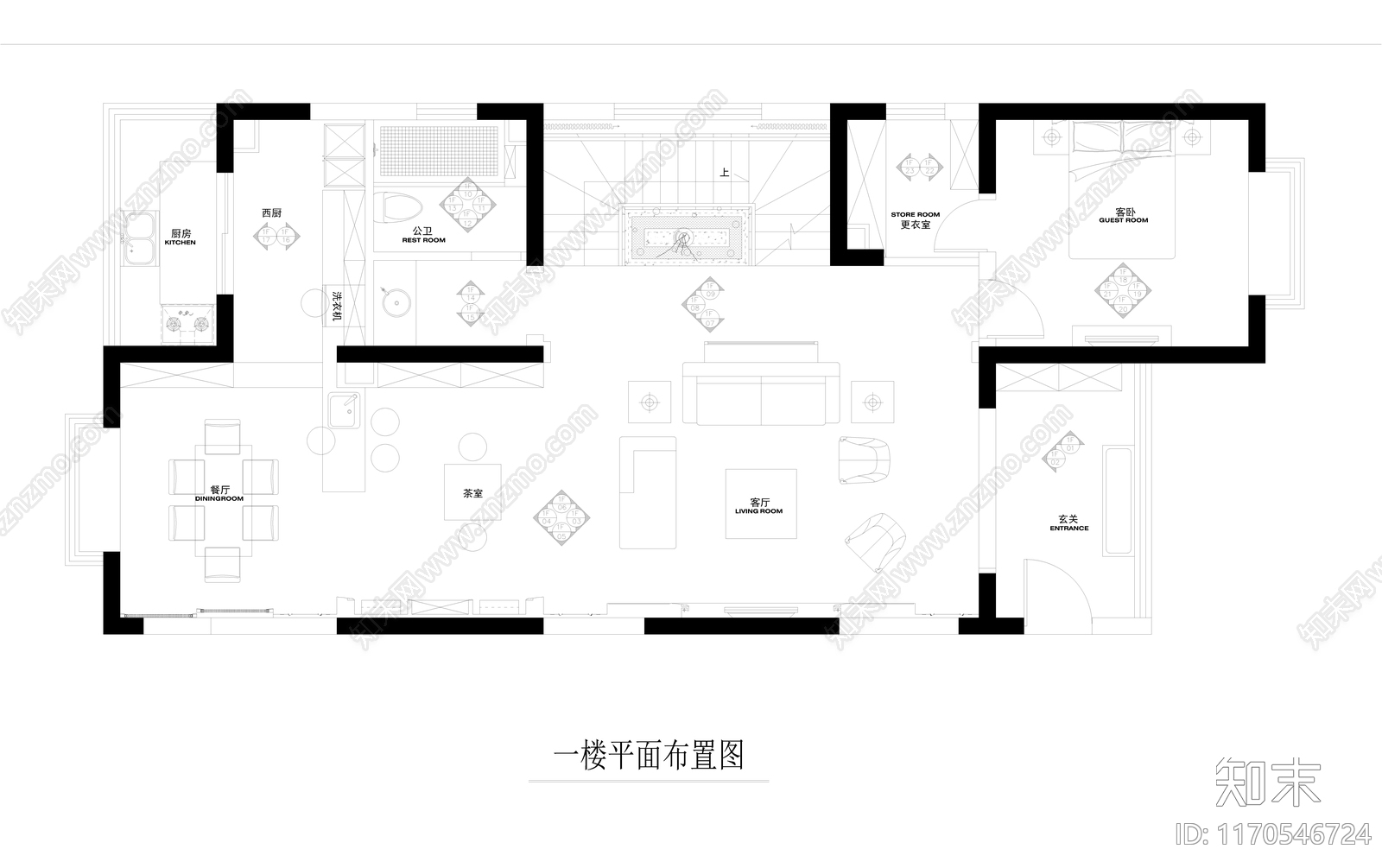 整体家装空间cad施工图下载【ID:1170546724】