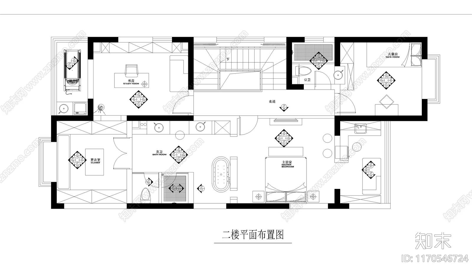 整体家装空间cad施工图下载【ID:1170546724】