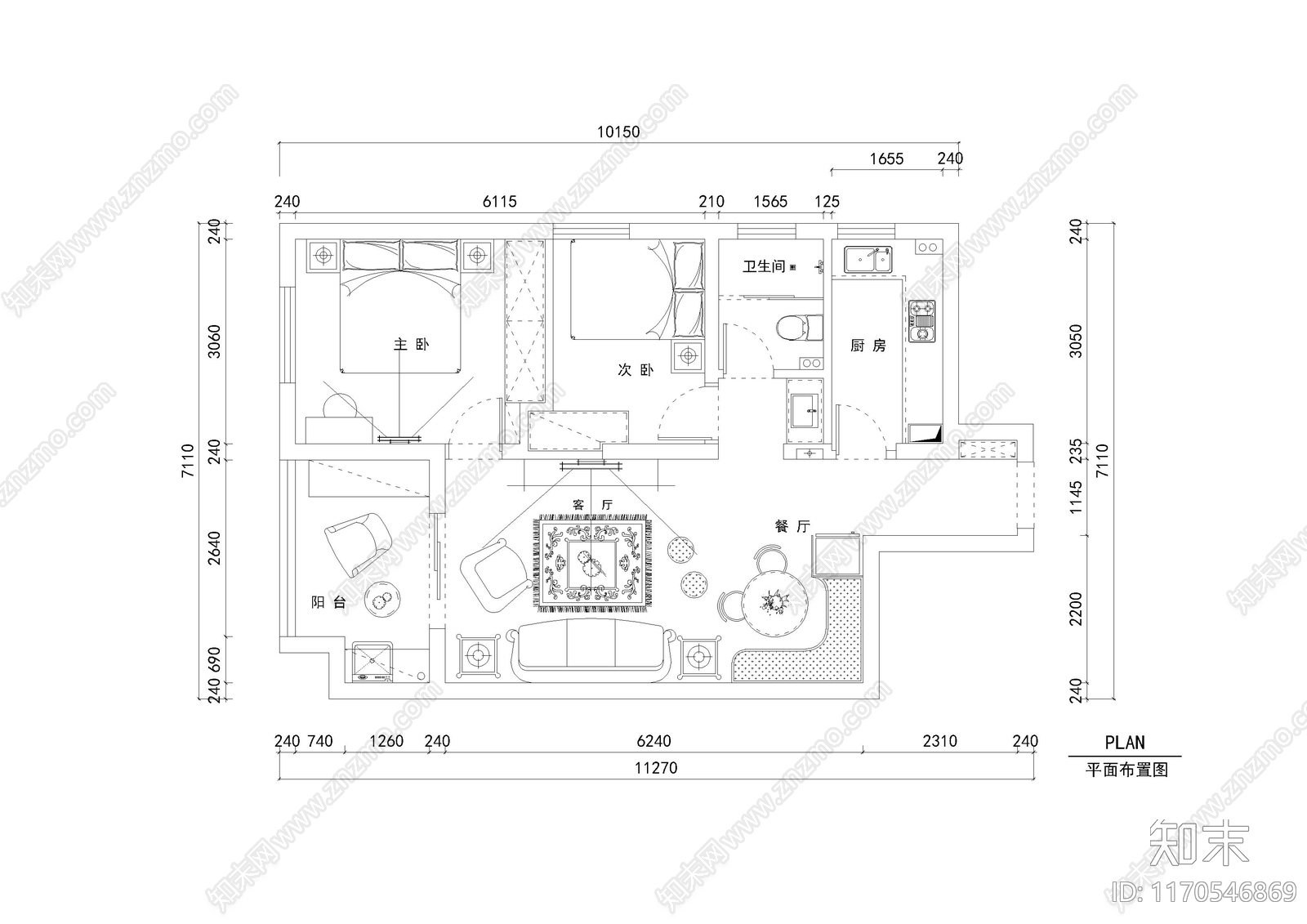 整体家装空间cad施工图下载【ID:1170546869】