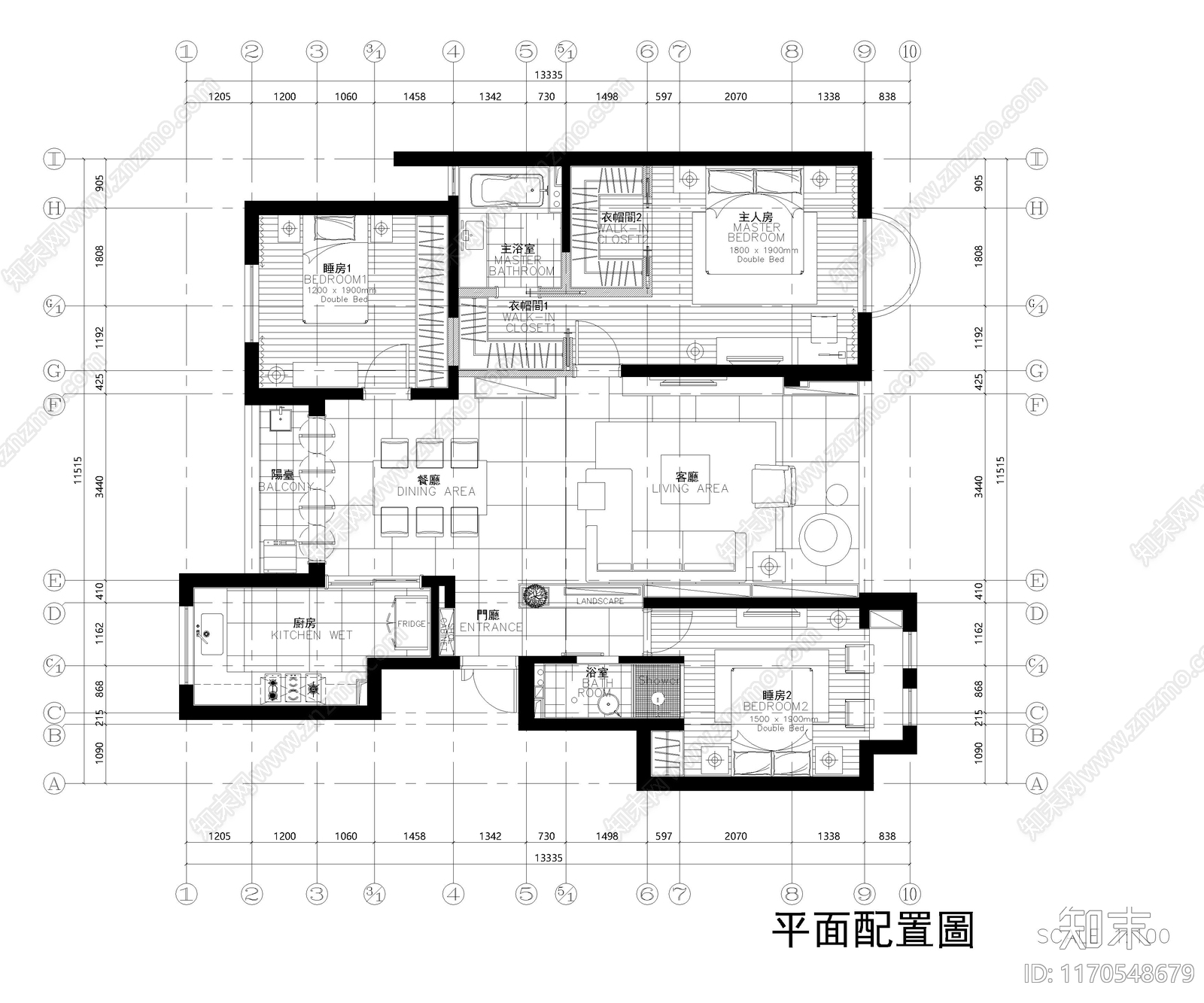 整体家装空间cad施工图下载【ID:1170548679】