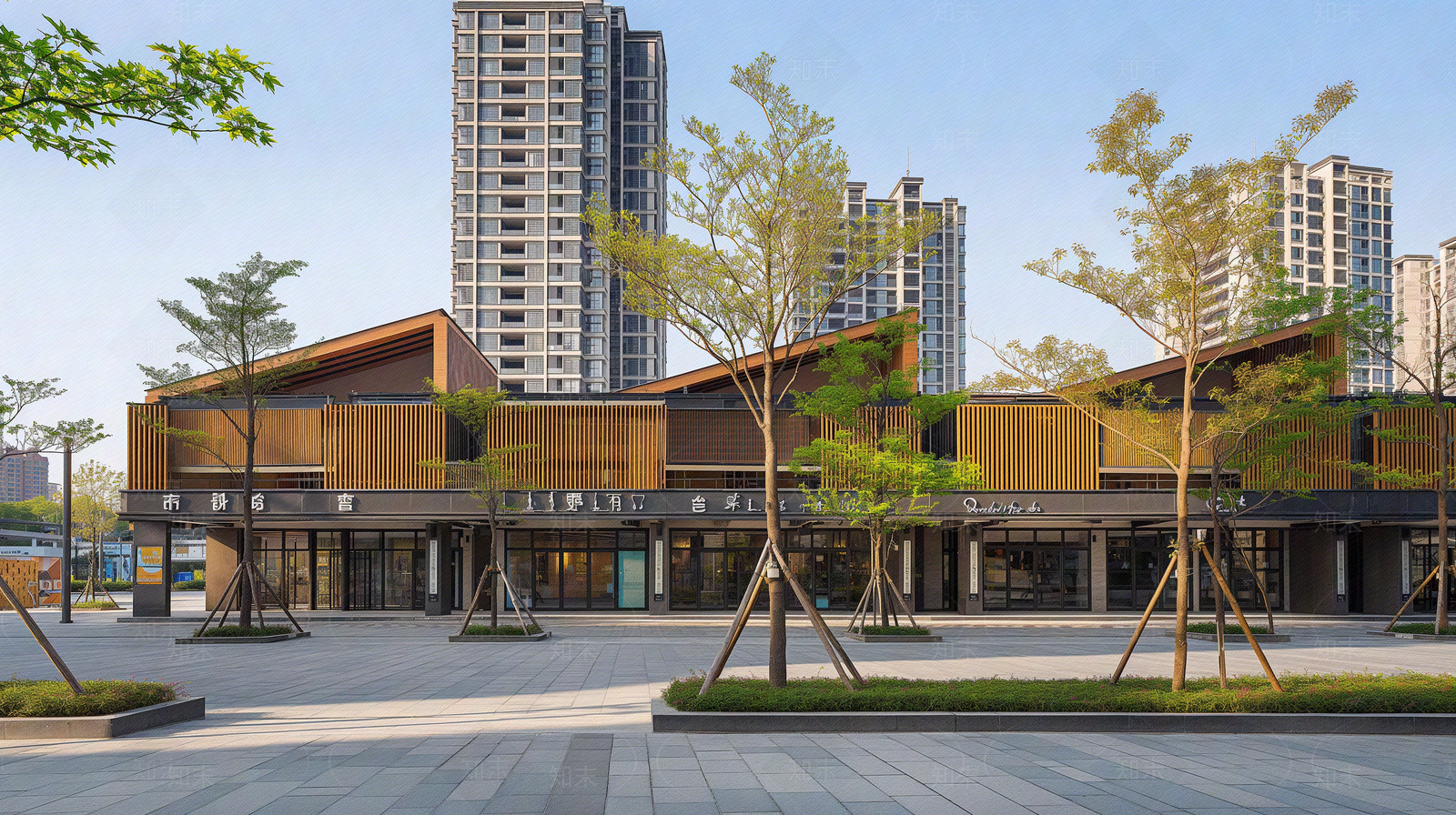 现代新中式街道外景贴图下载【ID:1170549935】