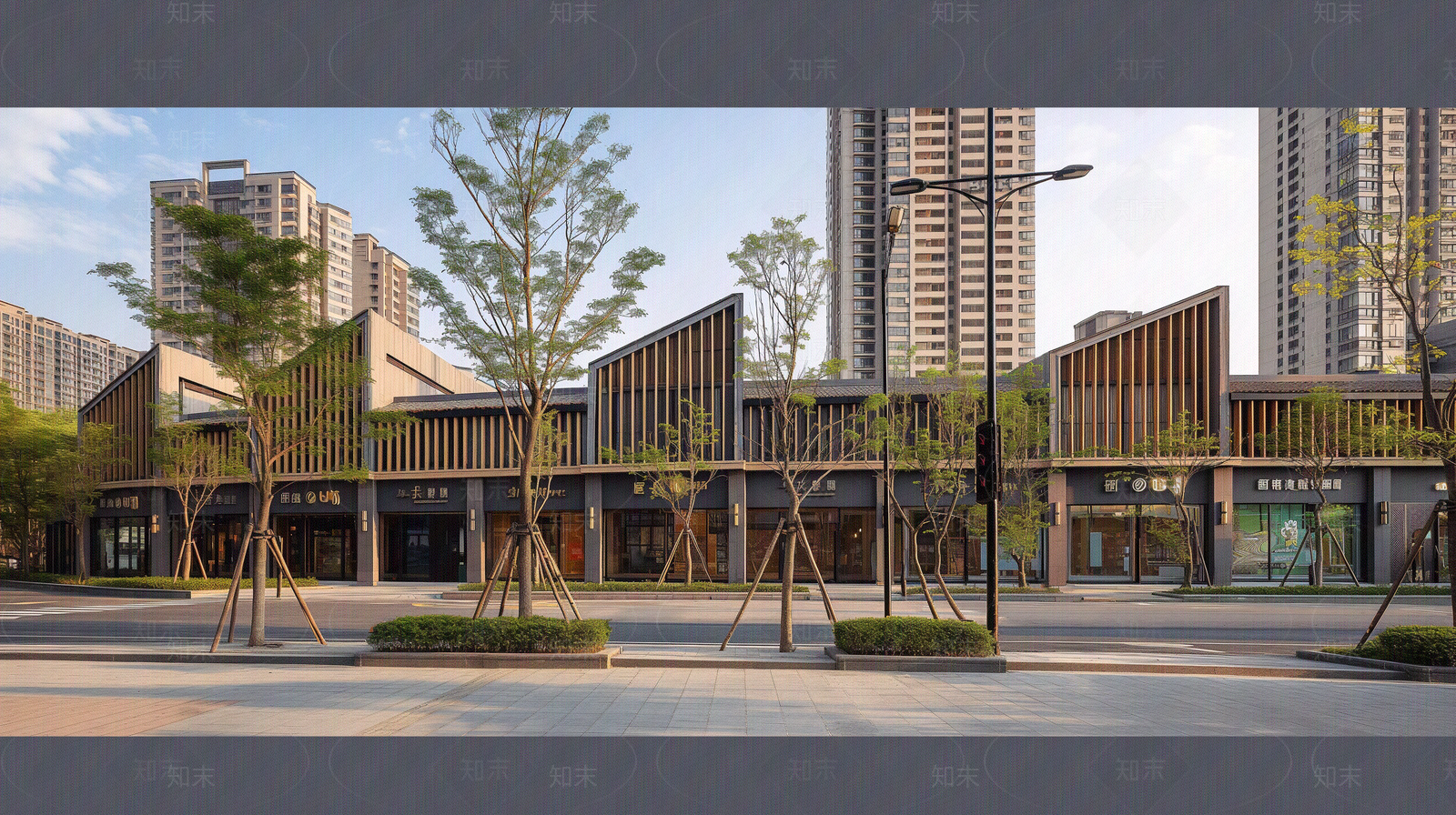 现代新中式街道外景贴图下载【ID:1170550049】