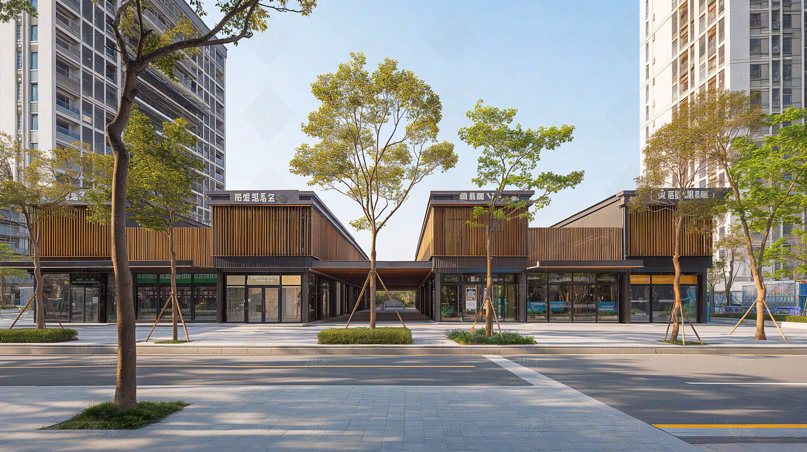 现代新中式街道外景贴图下载【ID:1170550201】