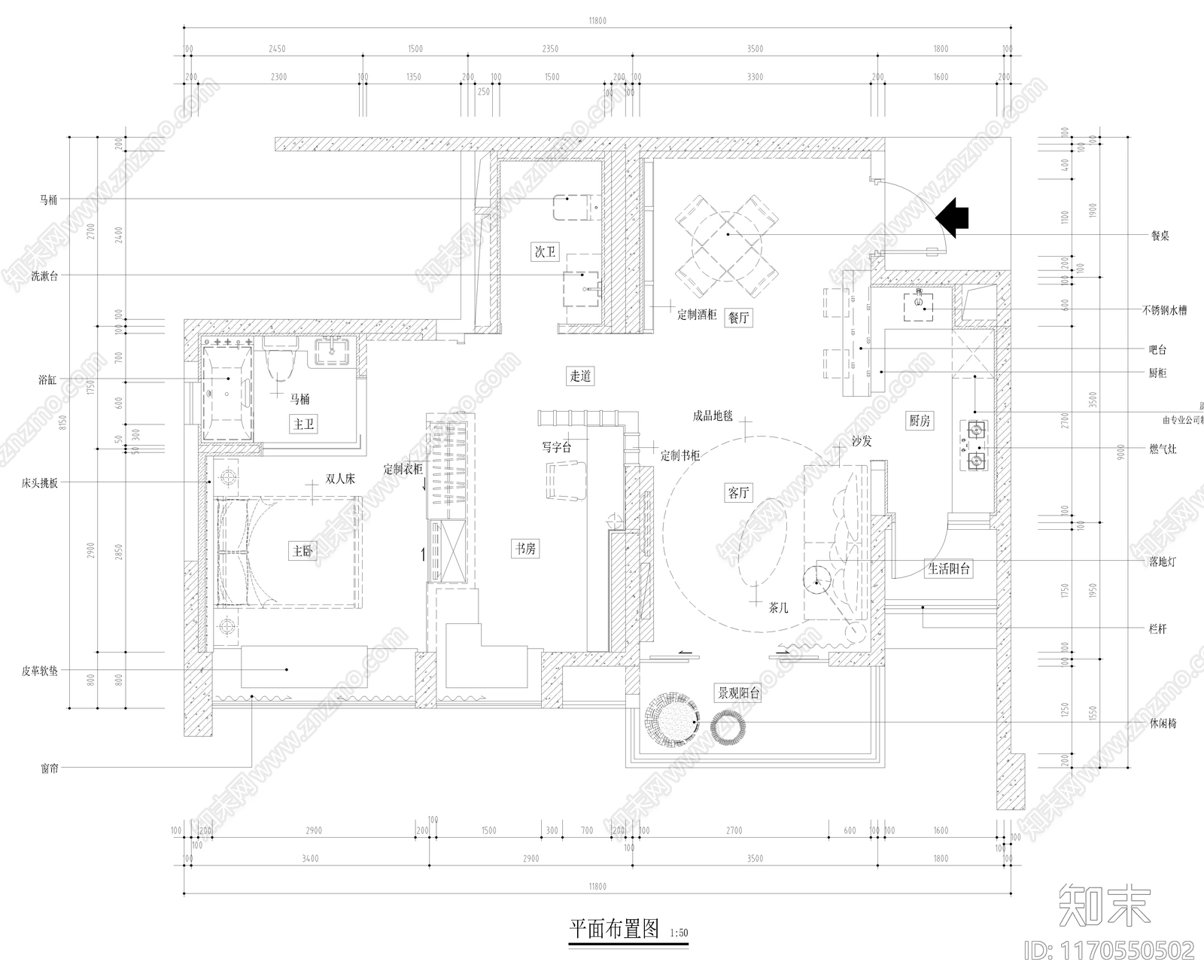 整体家装空间cad施工图下载【ID:1170550502】