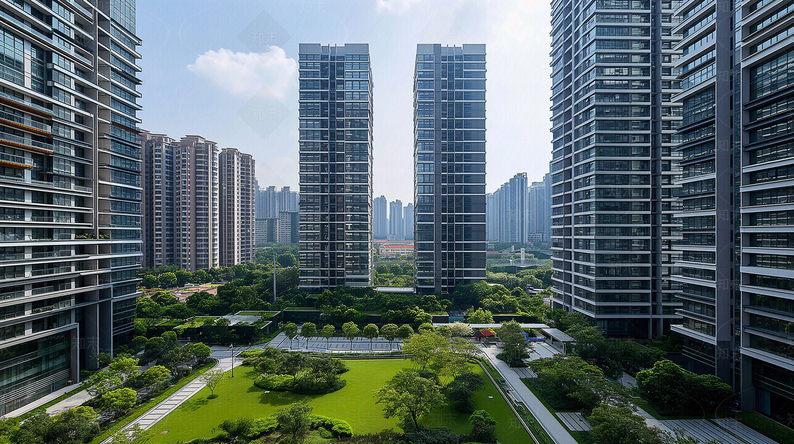 现代新中式小区外景贴图下载【ID:1170550680】