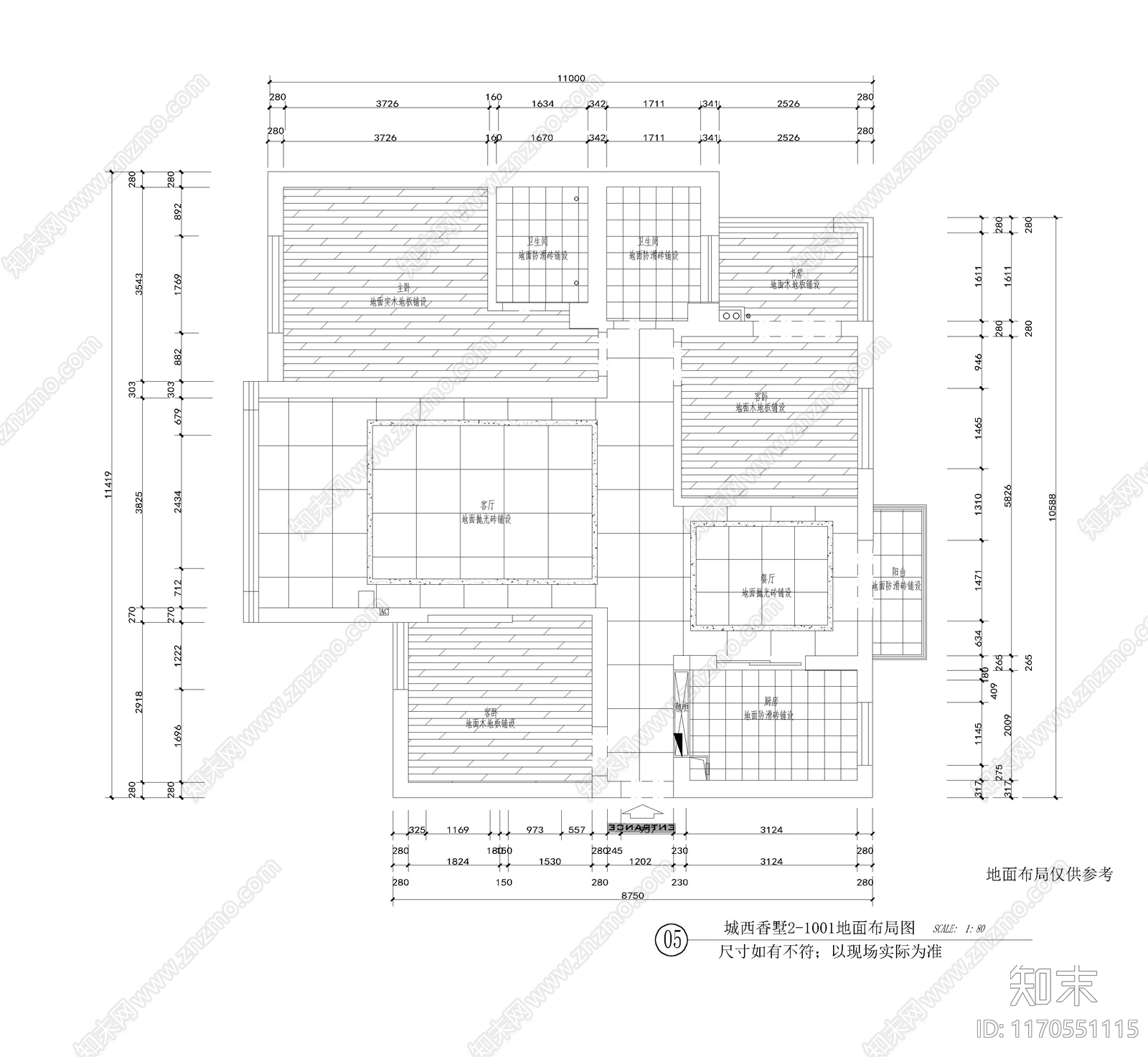 整体家装空间cad施工图下载【ID:1170551115】