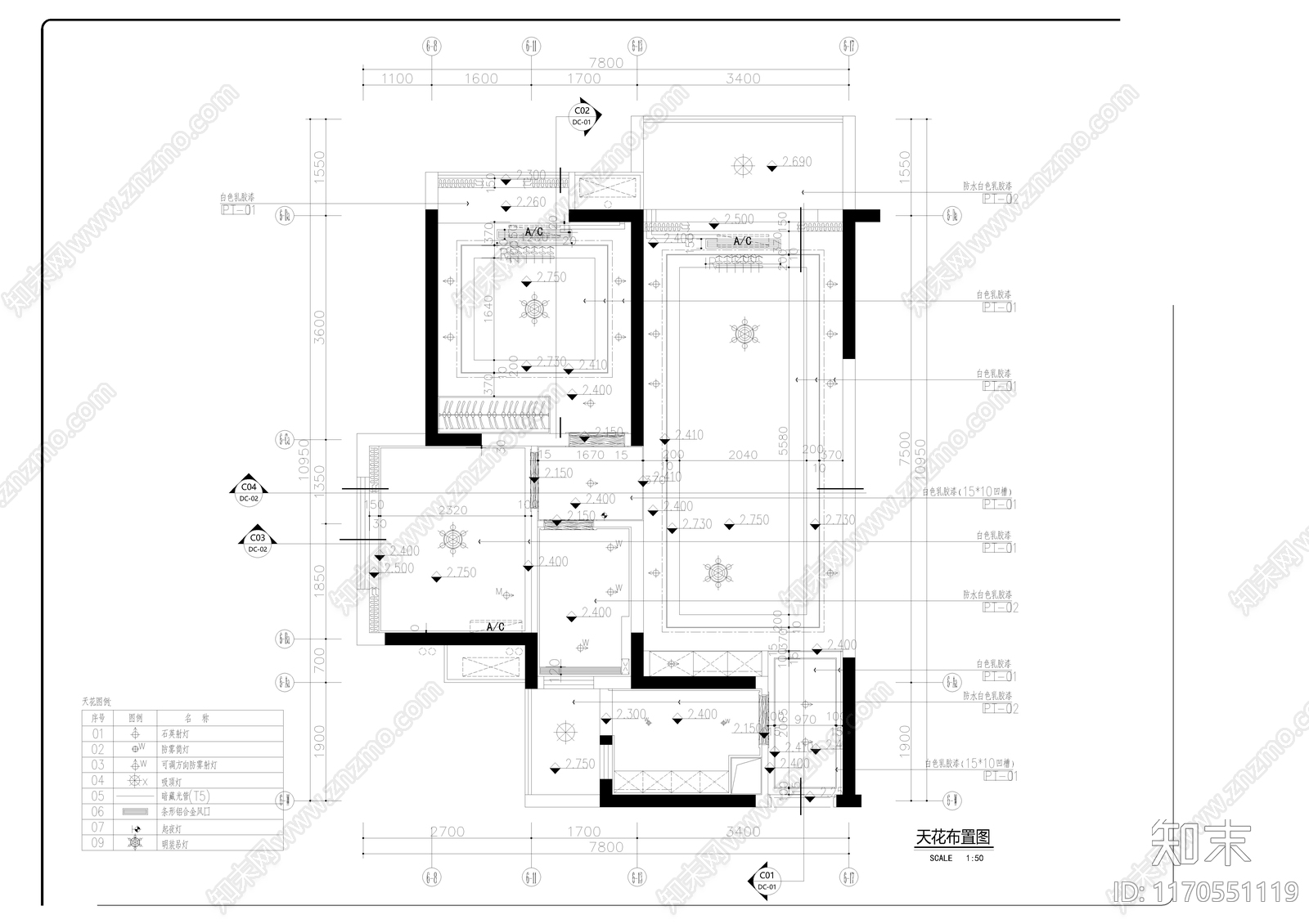 整体家装空间cad施工图下载【ID:1170551119】