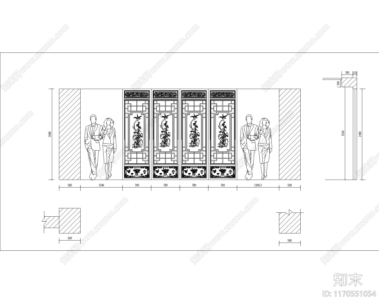 中式屏风隔断cad施工图下载【ID:1170551054】