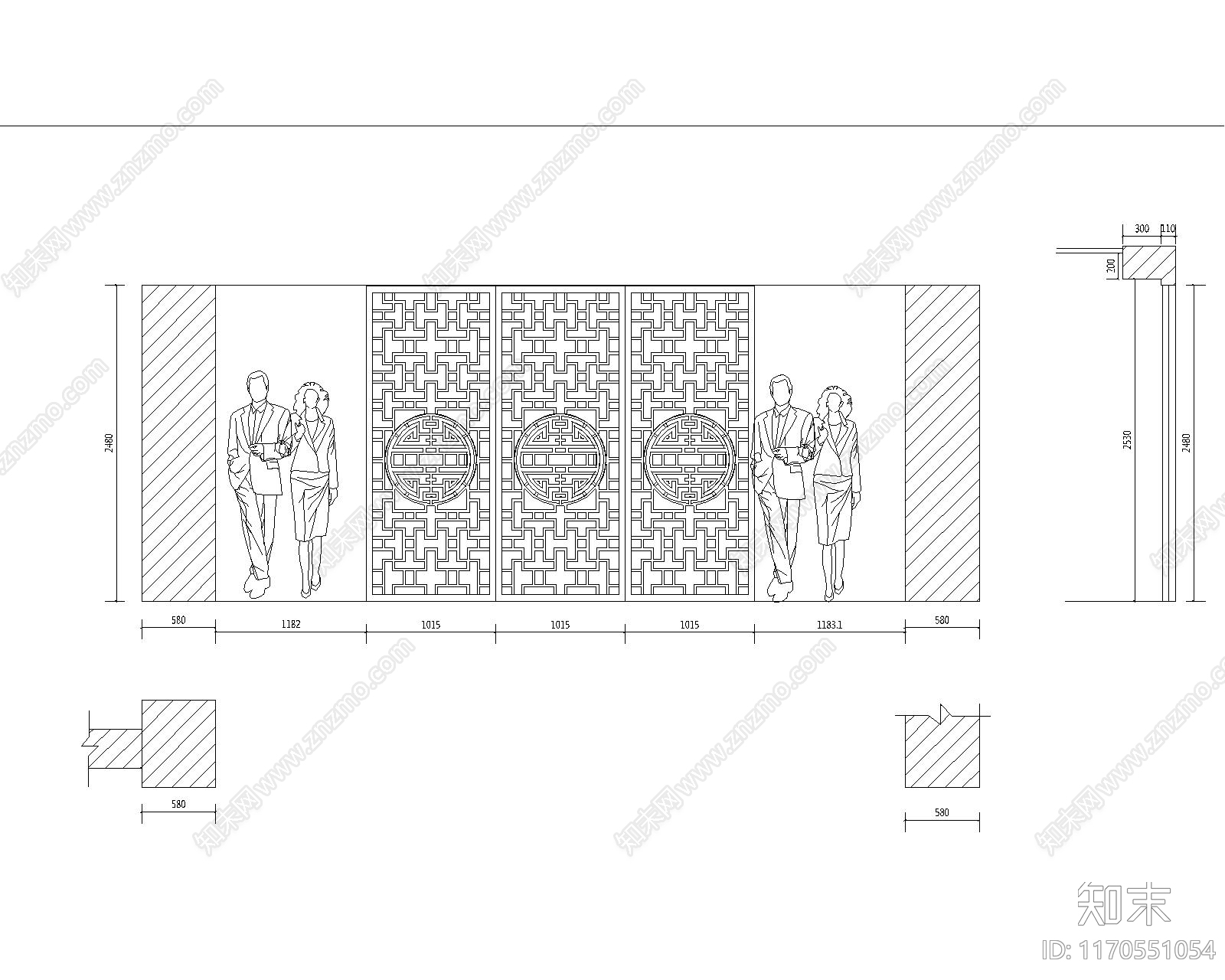 中式屏风隔断cad施工图下载【ID:1170551054】