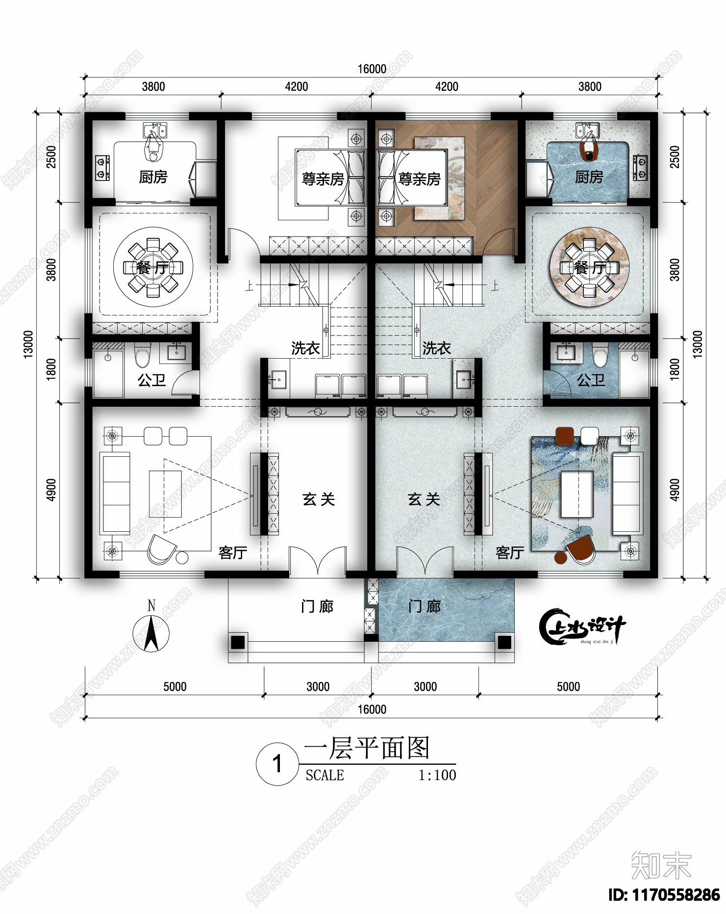 中式新中式别墅建筑施工图下载【ID:1170558286】