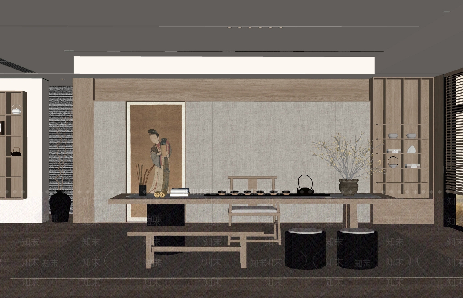 新中式茶室SU模型下载【ID:1170566697】_知末su模型网