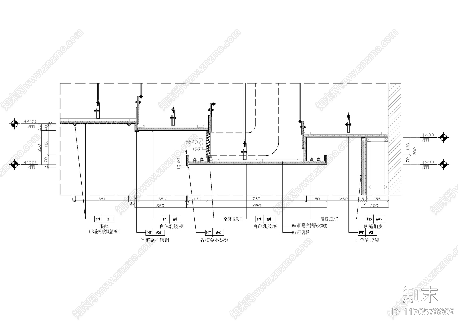 现代吊顶节点cad施工图下载【ID:1170578809】