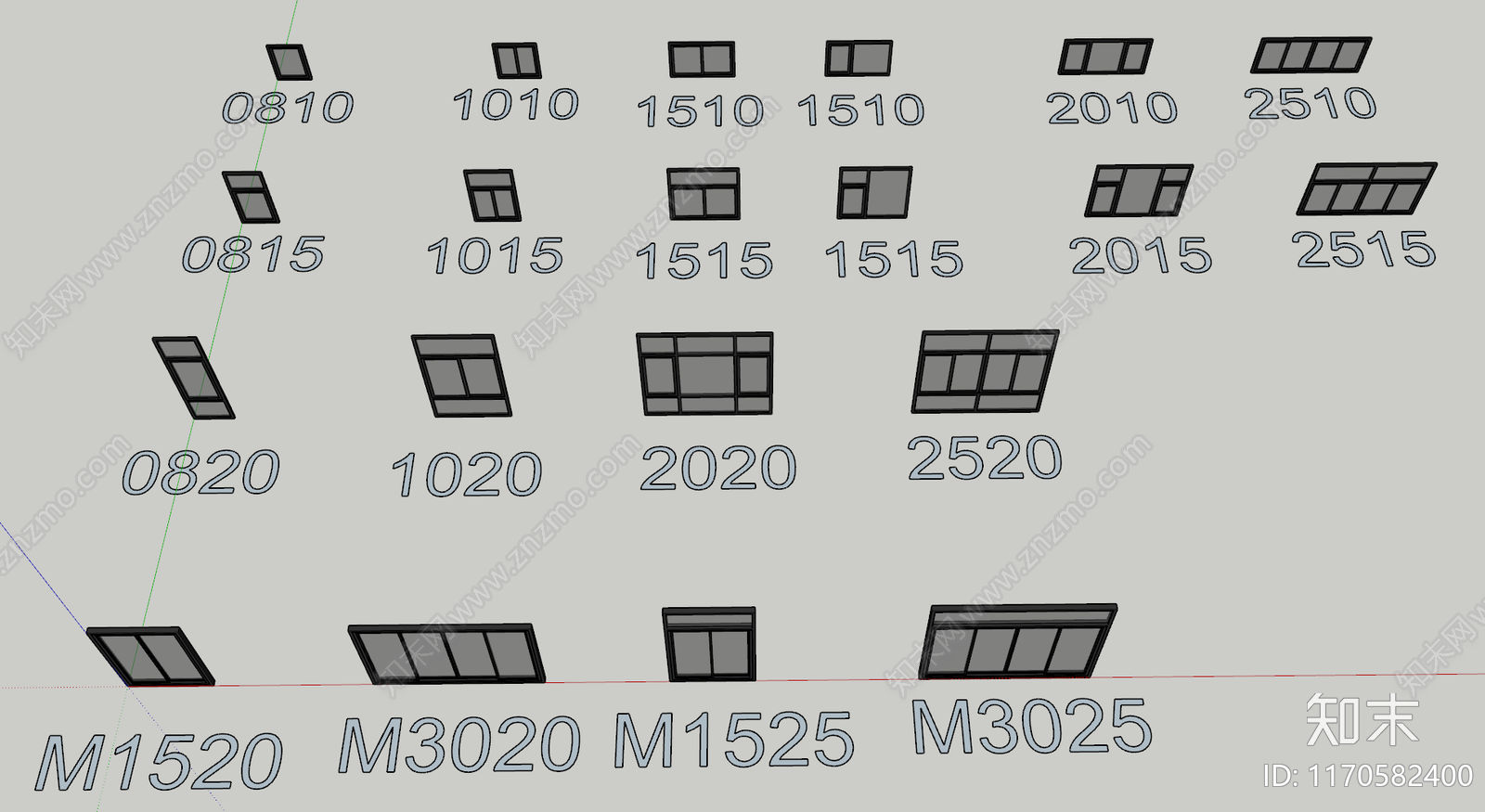 现代窗户组合SU模型下载【ID:1170582400】