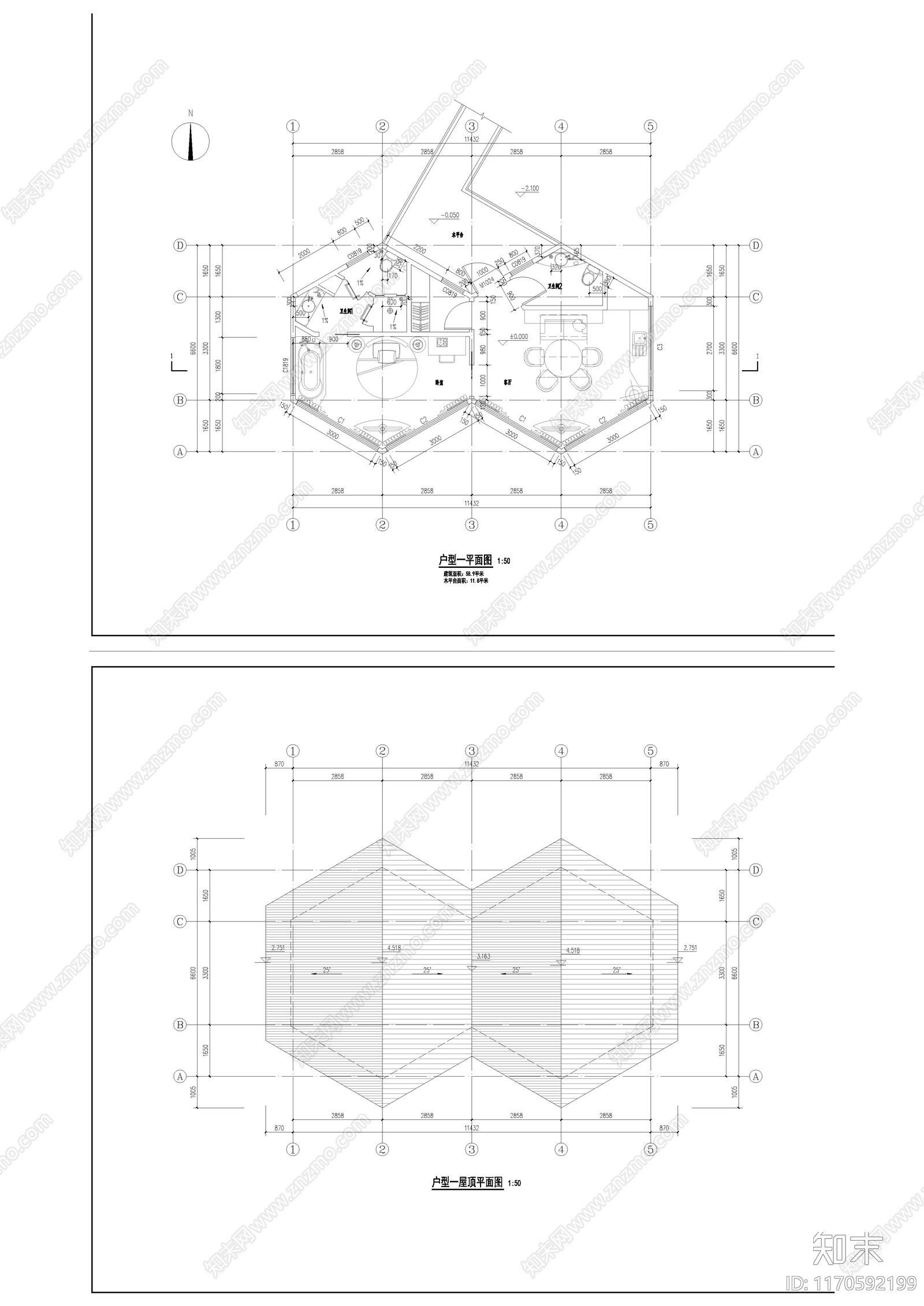 现代轻奢民宿建筑cad施工图下载【ID:1170592199】